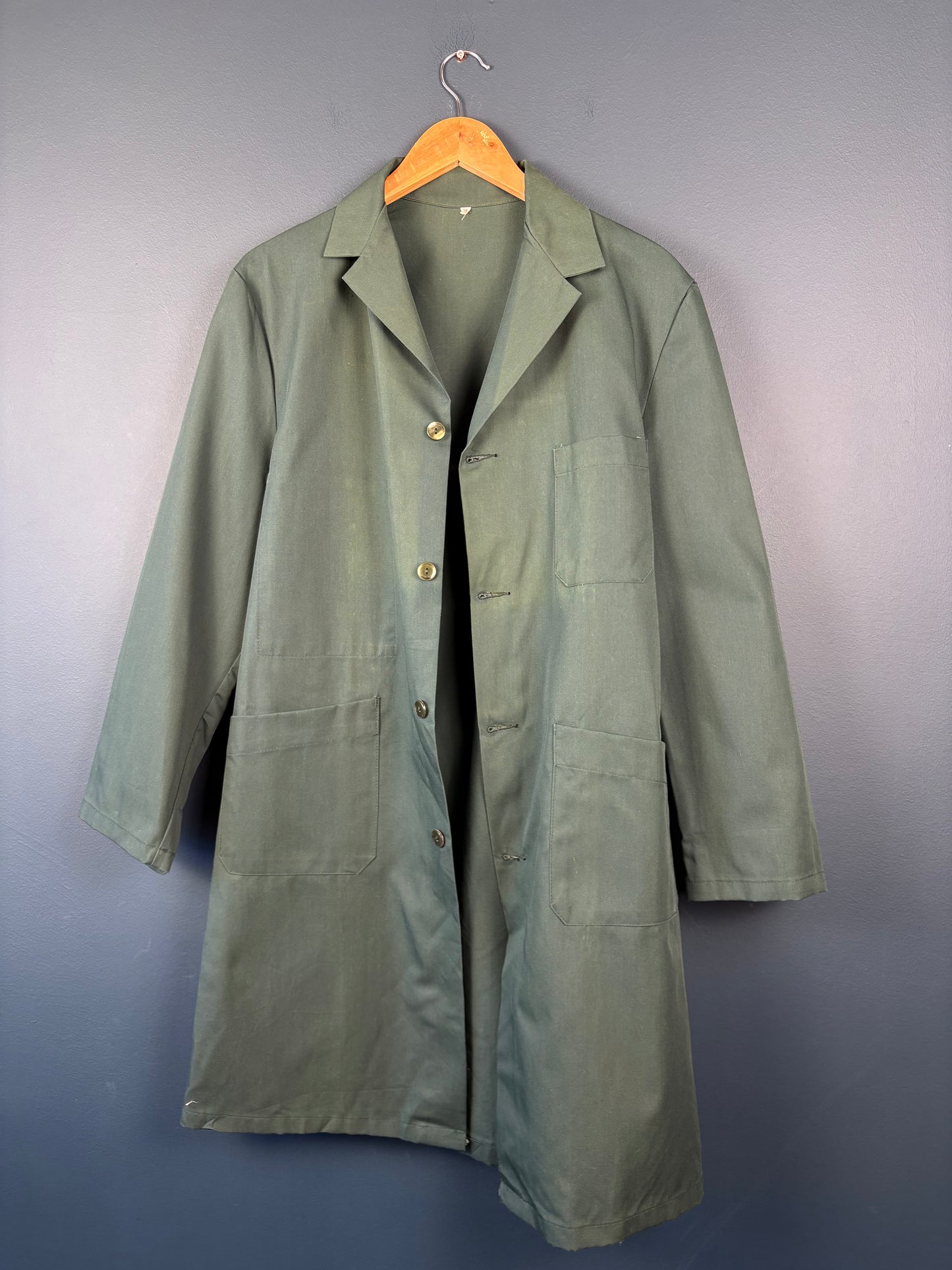 True Vintage 1960s Deadstock French Forest Green Long Work Coat (M)
