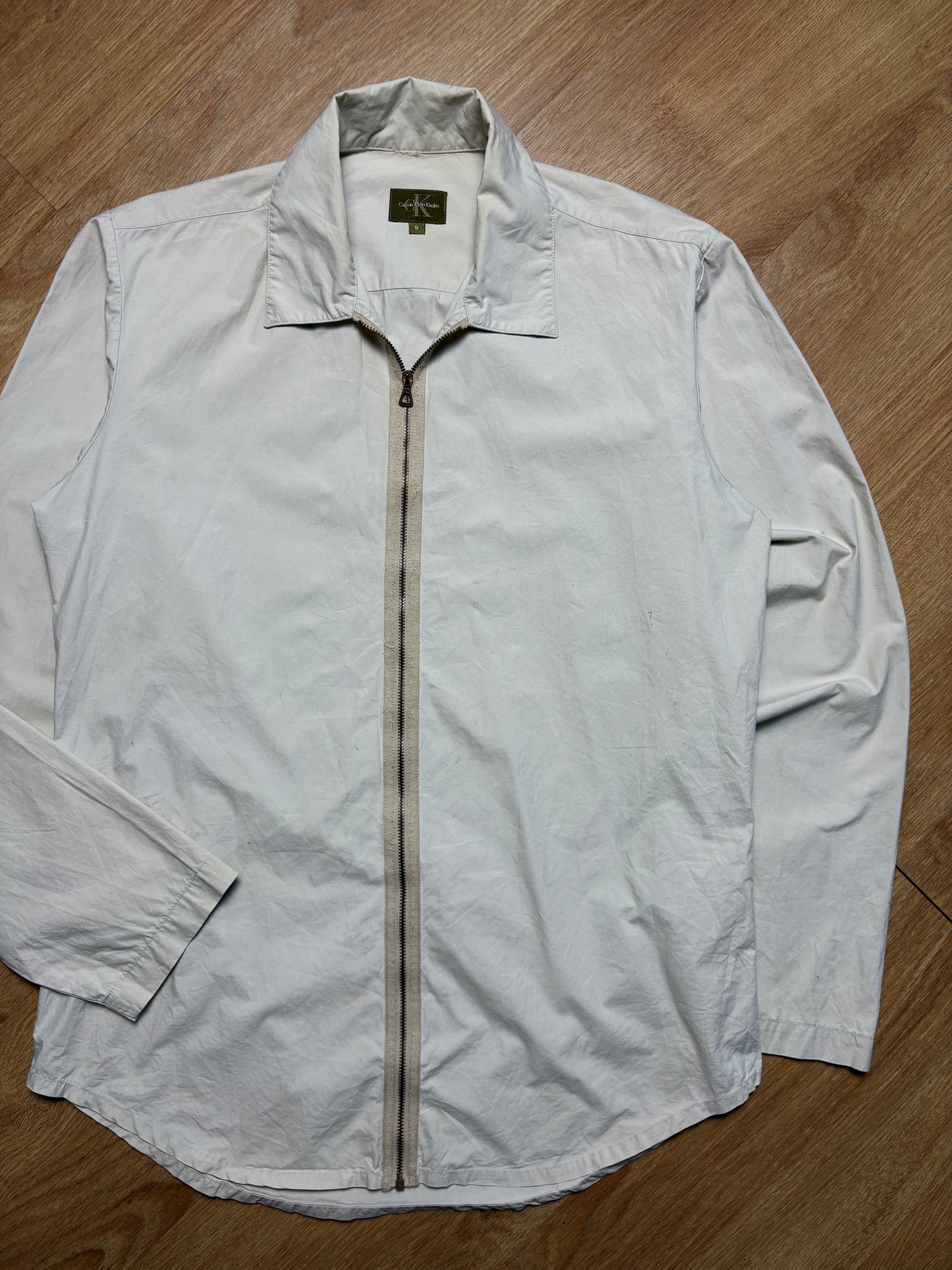 Calvin Klein 2000s Beige Zip-up Harrington Shirt (S)