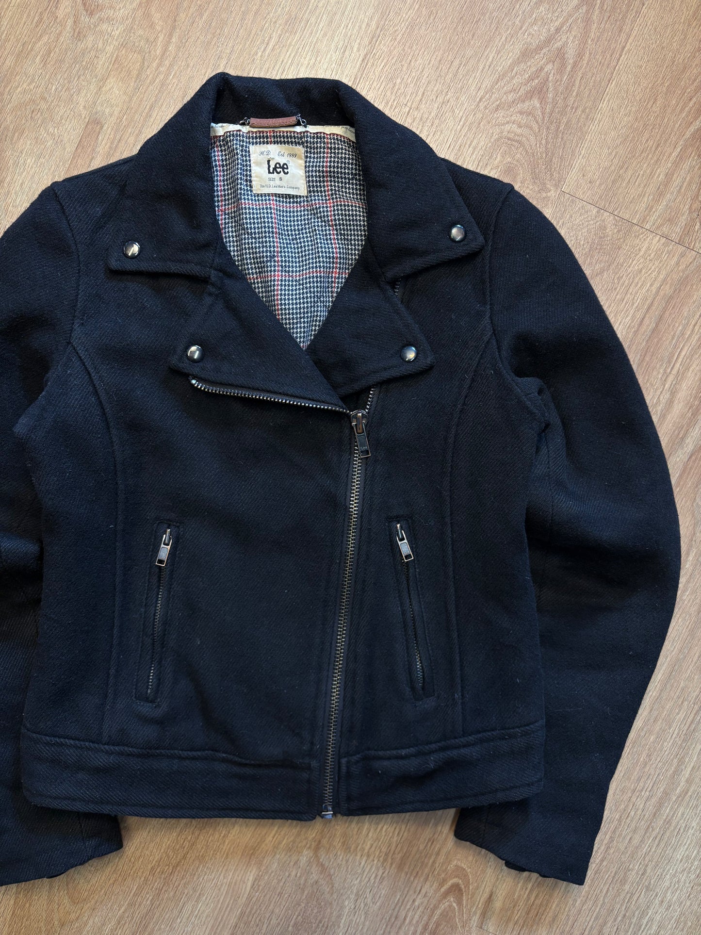 Lee Workwear 90s Black Wool Asymmetrical Jacket (women's S)