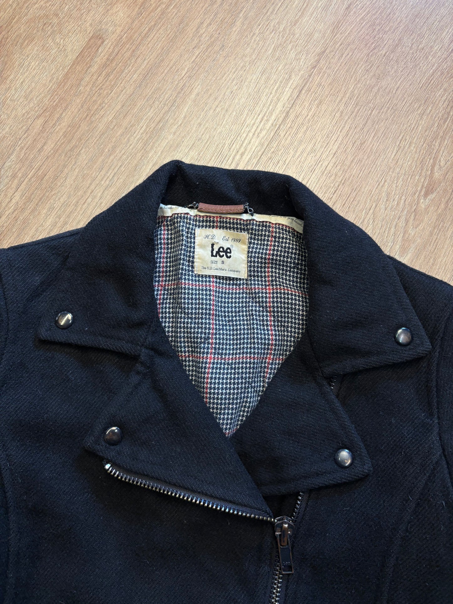 Lee Workwear 90s Black Wool Asymmetrical Jacket (women's S)
