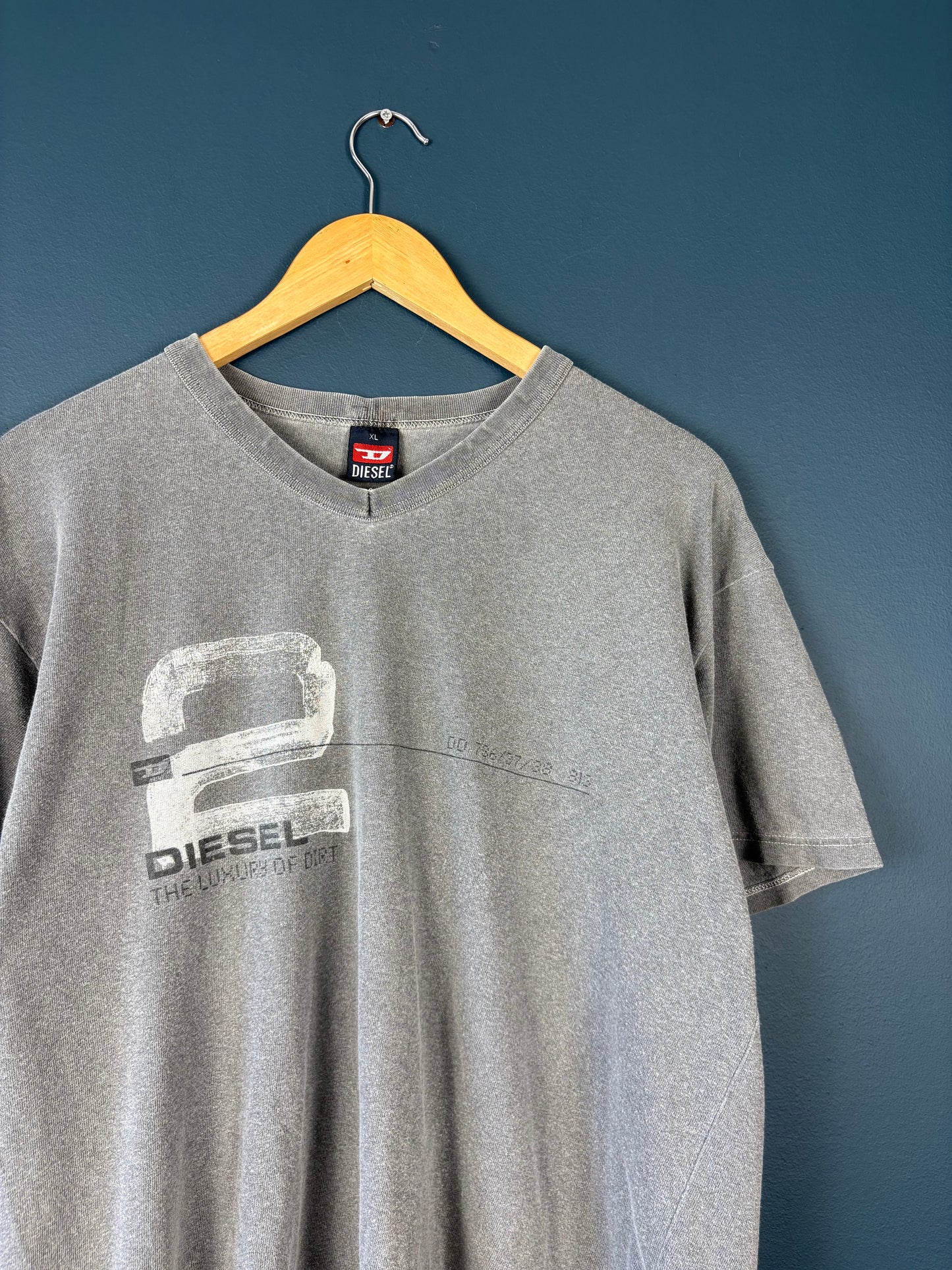 Vintage Diesel 90s Heather Grey Graphic Top (XL)