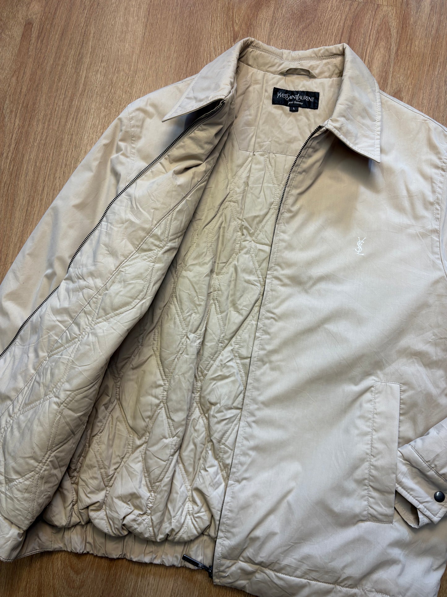 Yves Saint Laurent 90s Beige Embroidered Harrington Jacket (L)