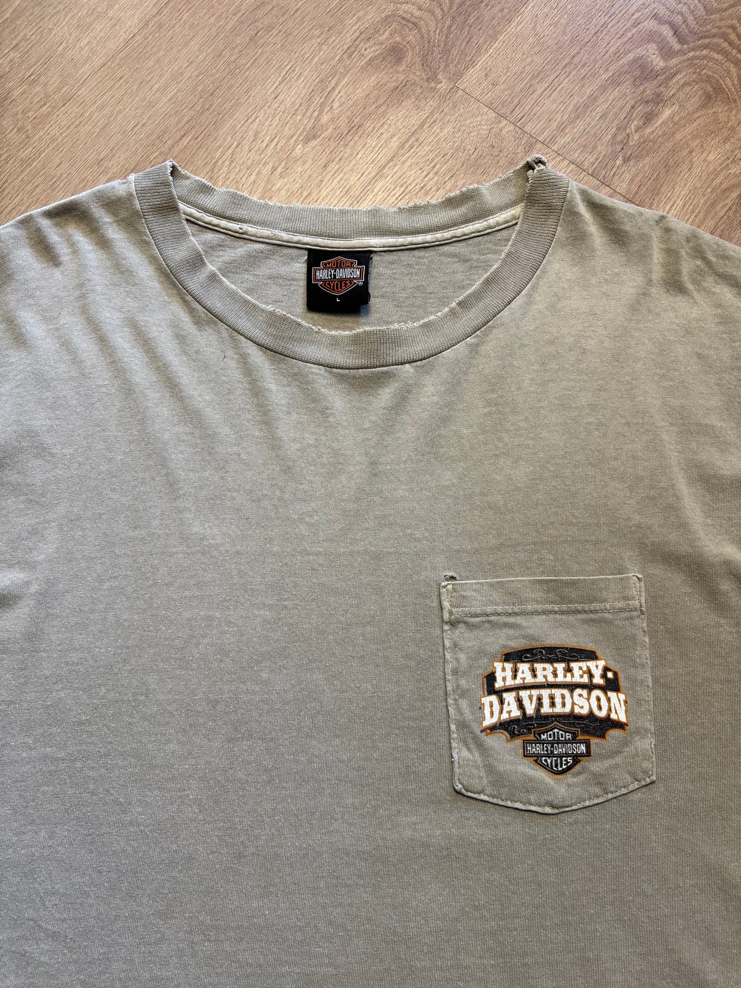 Harley Davidson Vintage Chalk Heavyweight Pocket Tee (L)