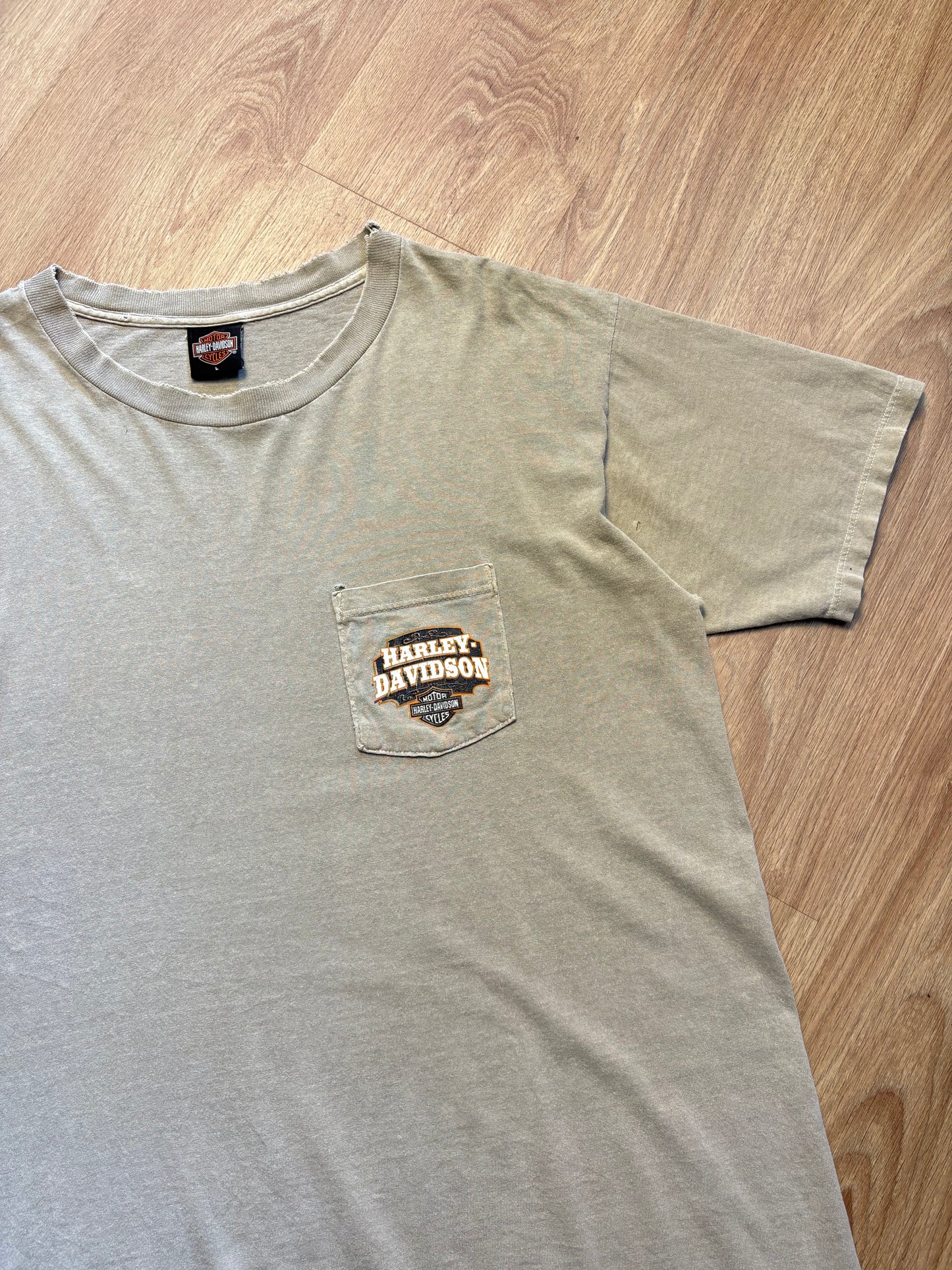 Harley Davidson Vintage Chalk Heavyweight Pocket Tee (L)