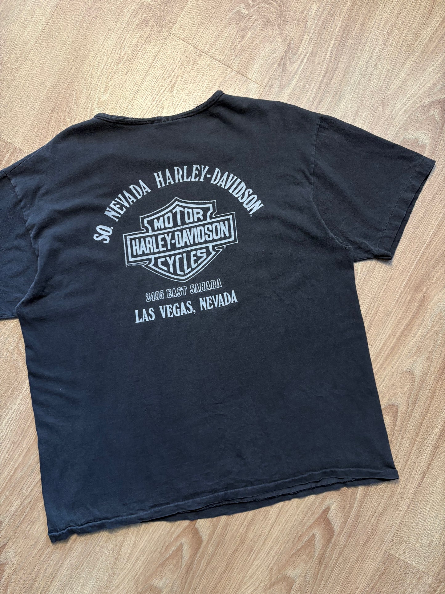 Harley Davidson Las Vegas Vintage Black Cut-Off Graphic Tee (XL)