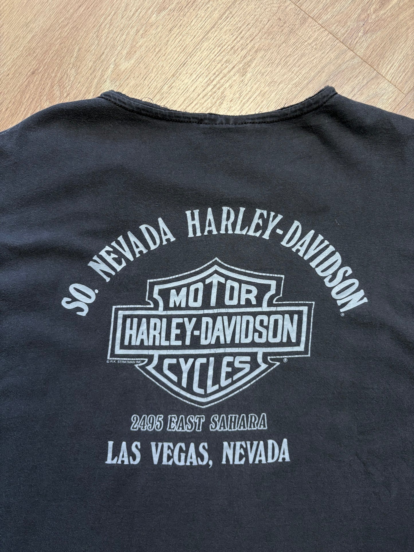 Harley Davidson Las Vegas Vintage Black Cut-Off Graphic Tee (XL)