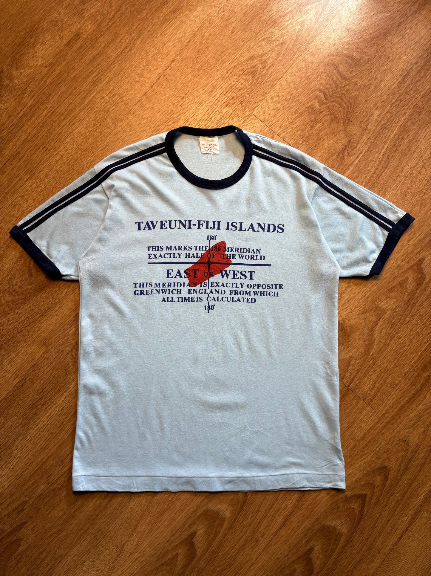 Vintage 90s Baby Blue Graphic Ringer Top (XL)