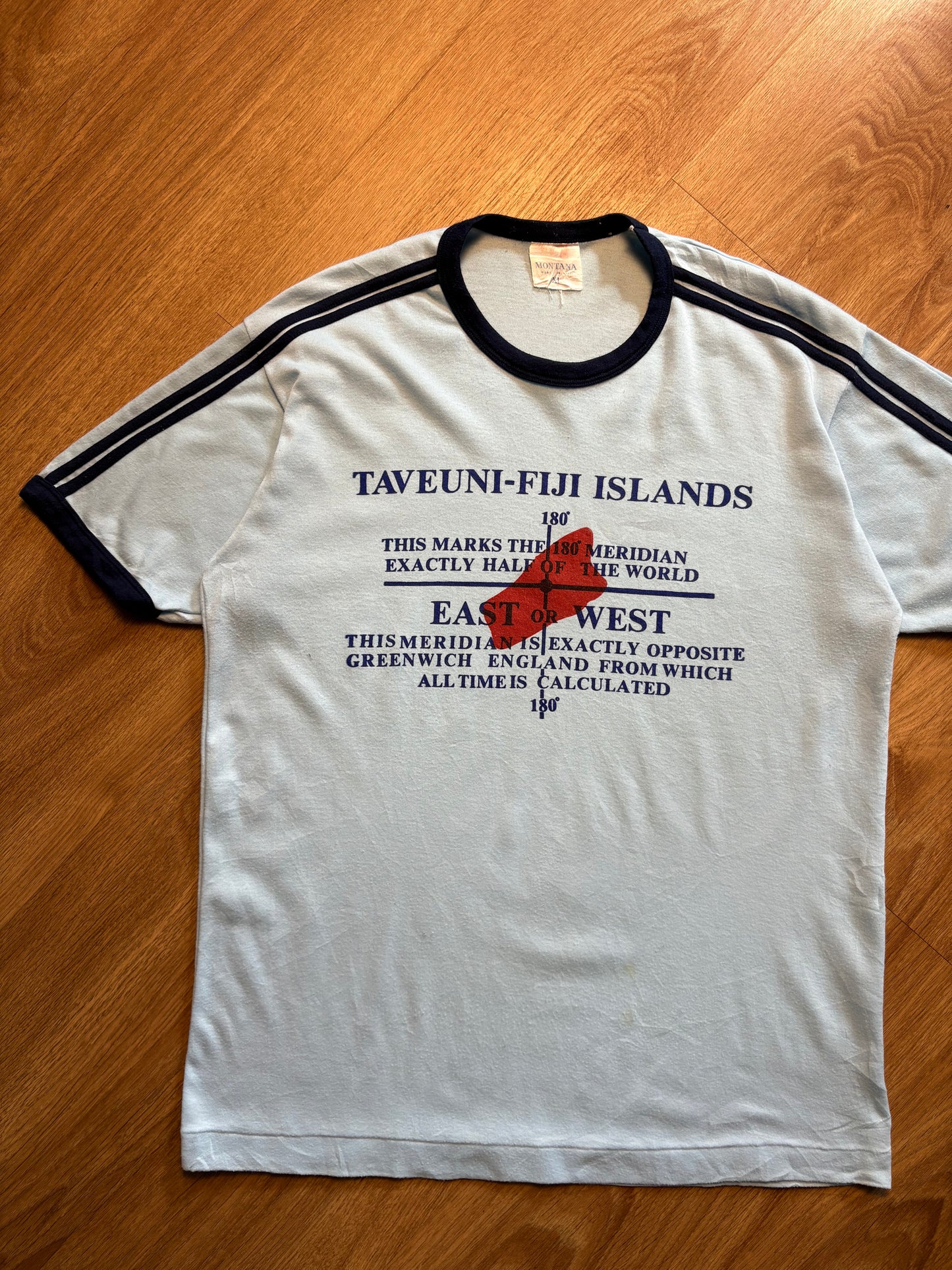 Vintage 90s Baby Blue Graphic Ringer Top (XL)