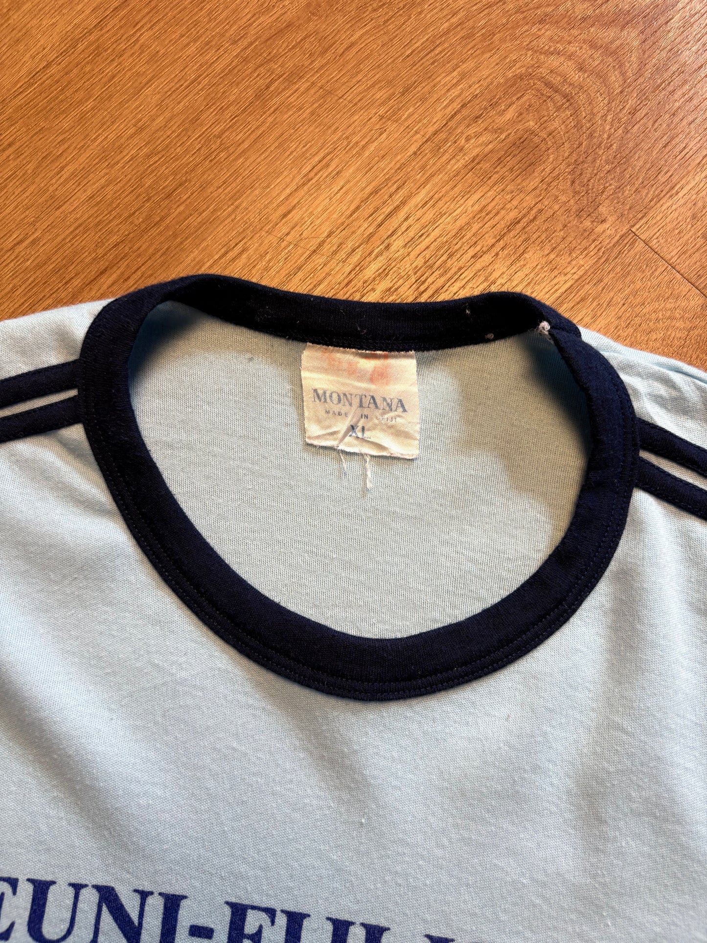 Vintage 90s Baby Blue Graphic Ringer Top (XL)