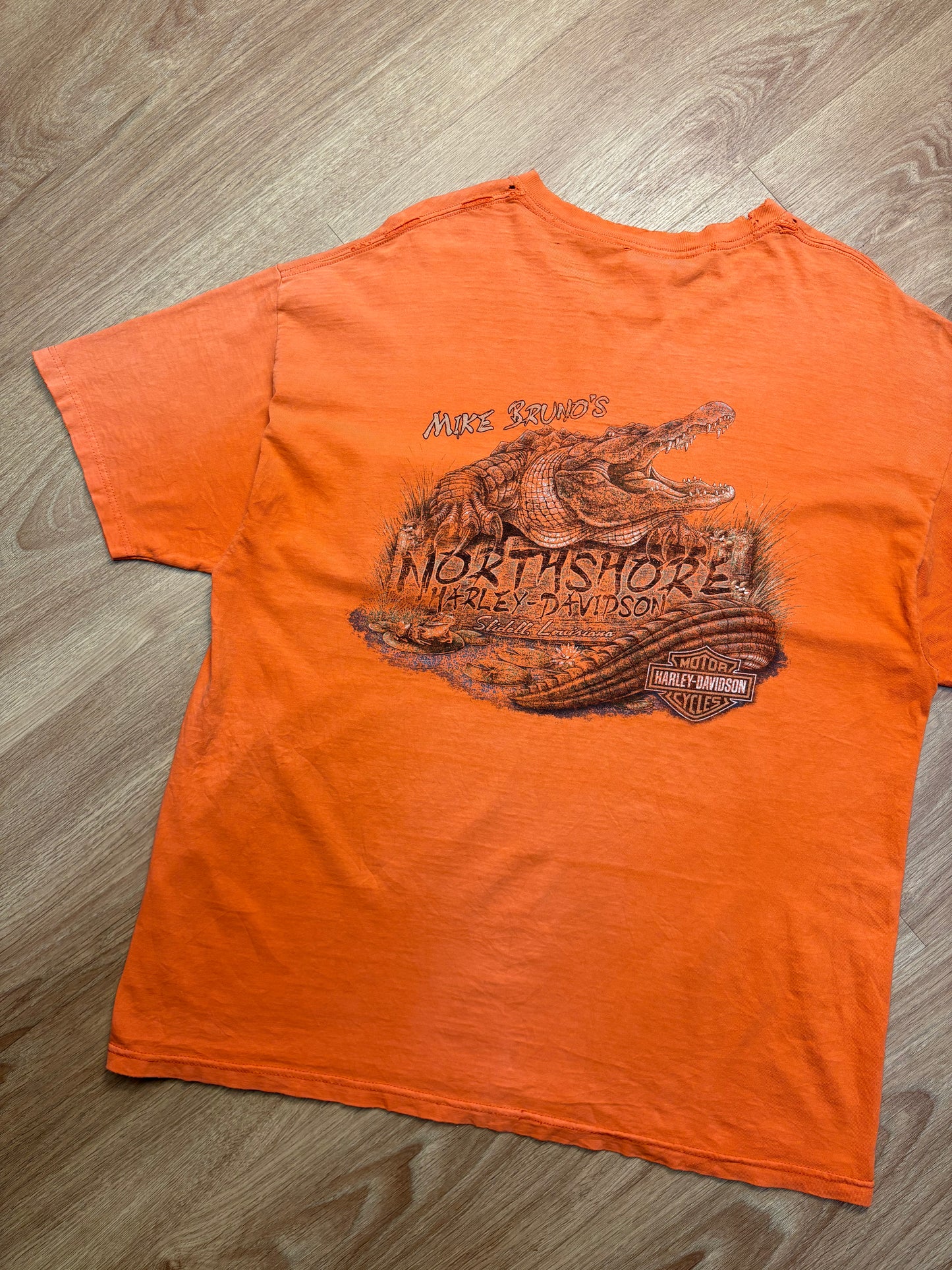 Harley Davidson Vintage Orange Thrashed Pocket Tee (XL)