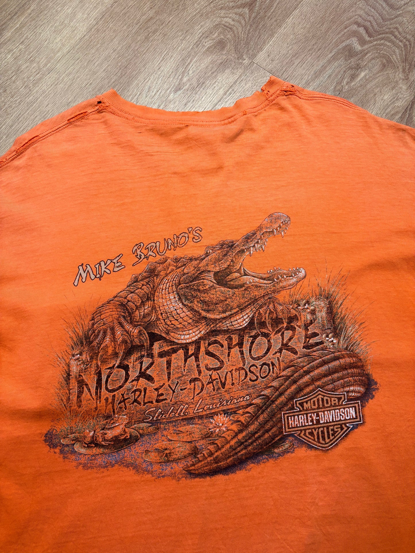 Harley Davidson Vintage Orange Thrashed Pocket Tee (XL)