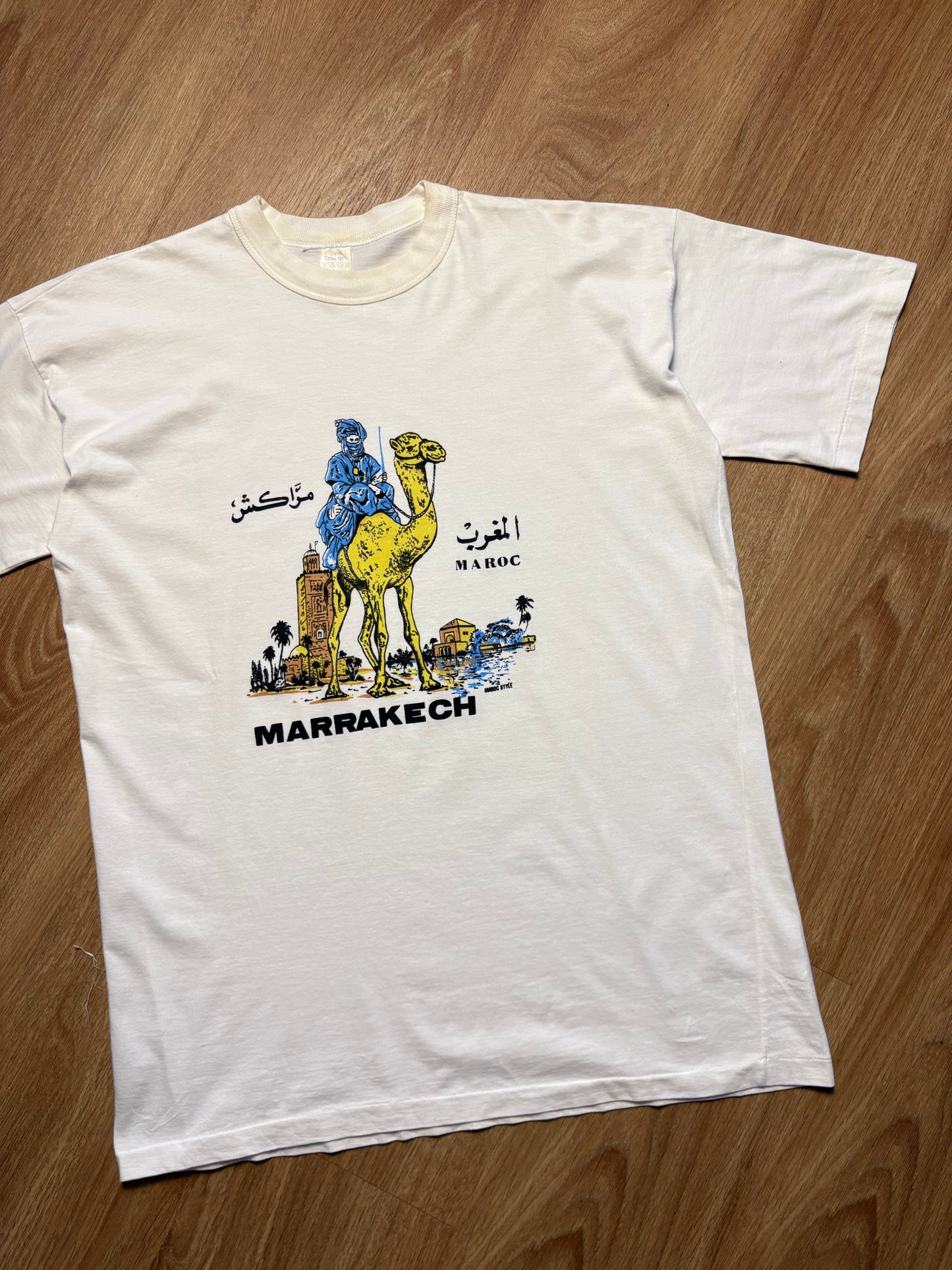 Vintage 90s Marrakech Morocco White Single Stitch Tee (M)