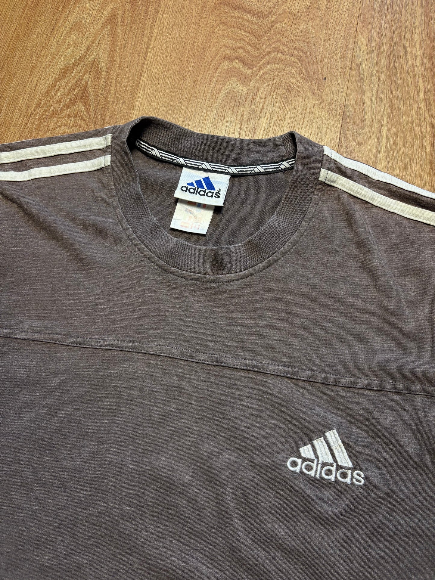 Vintage Adidas Three Stripes Dark Grey T-shirt (M)