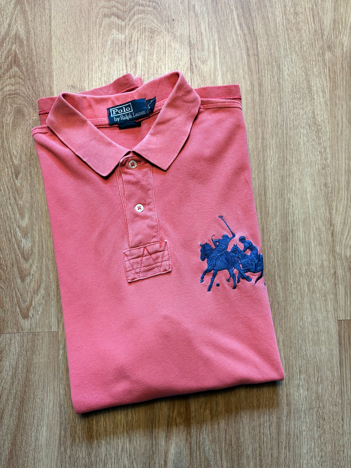 Ralph Lauren Big Horse 2000s Salmon Polo Top (XL)