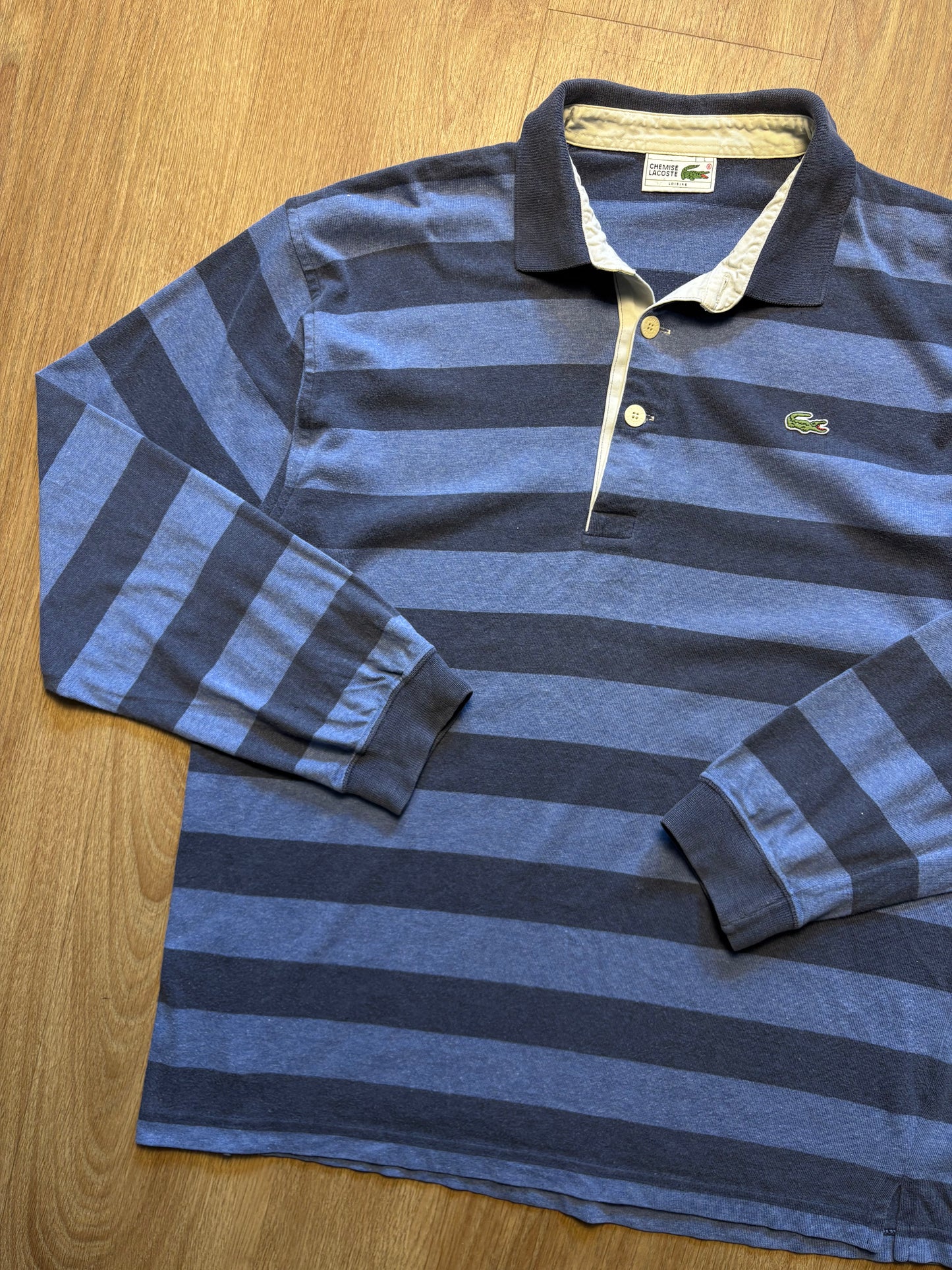 Vintage Lacoste Chemise Blue Stripe Rugby Top (L)