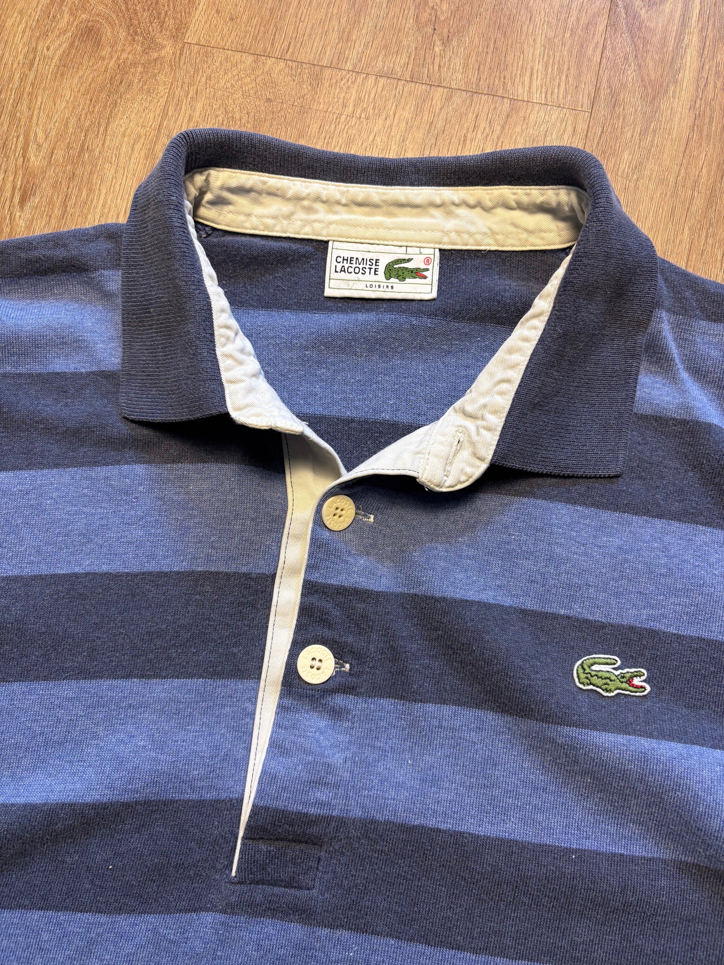 Vintage Lacoste Chemise Blue Stripe Rugby Top (L)