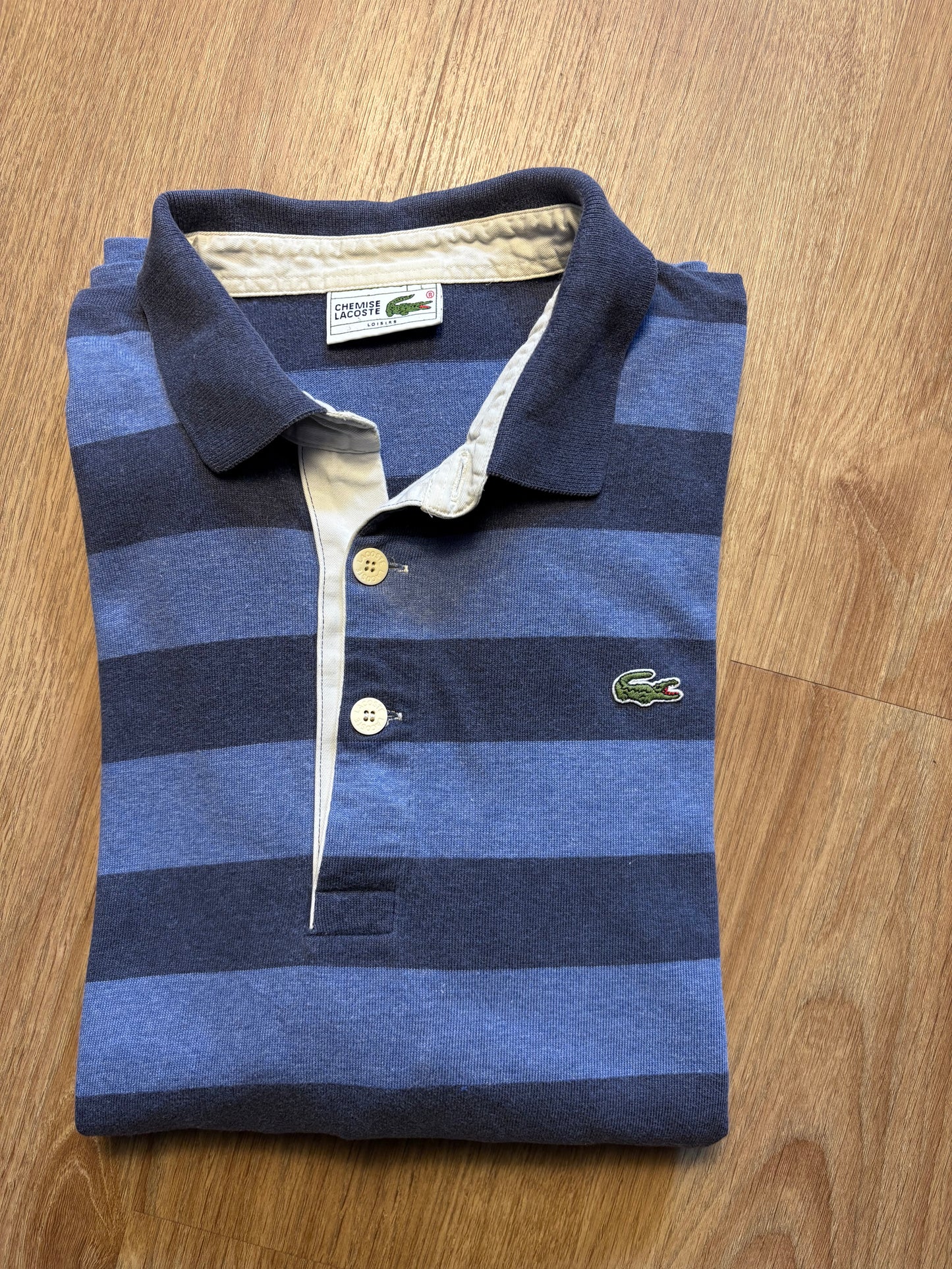 Vintage Lacoste Chemise Blue Stripe Rugby Top (L)