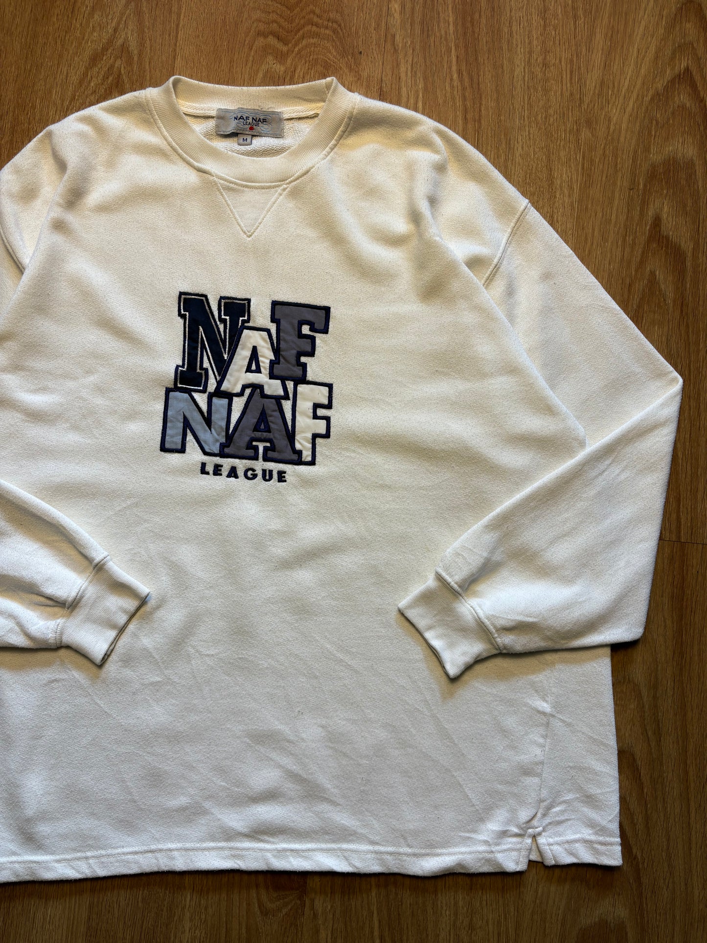 Vintage NAF NAF Embroidered Spellout White Sweatshirt (M)