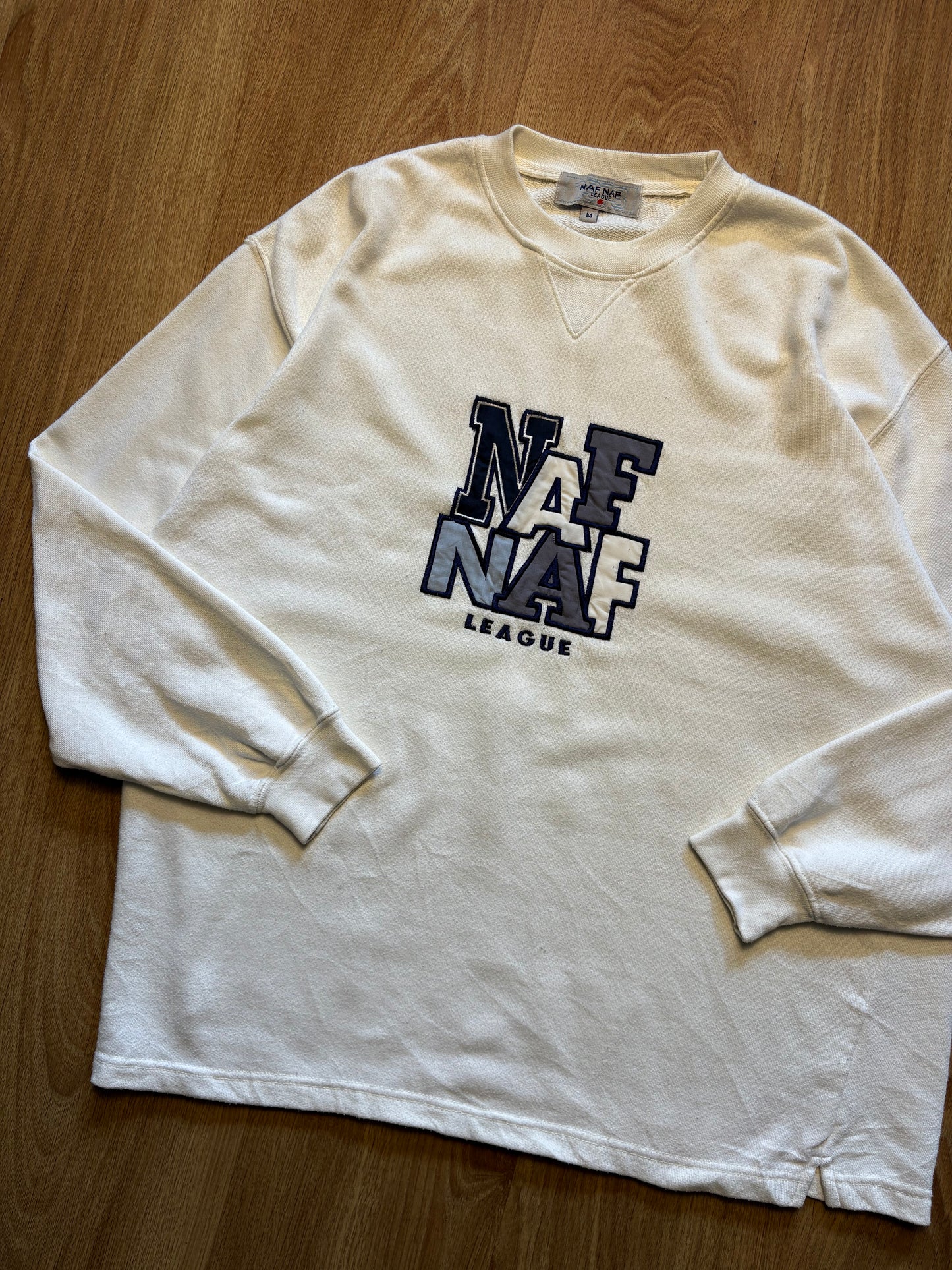 Vintage NAF NAF Embroidered Spellout White Sweatshirt (M)
