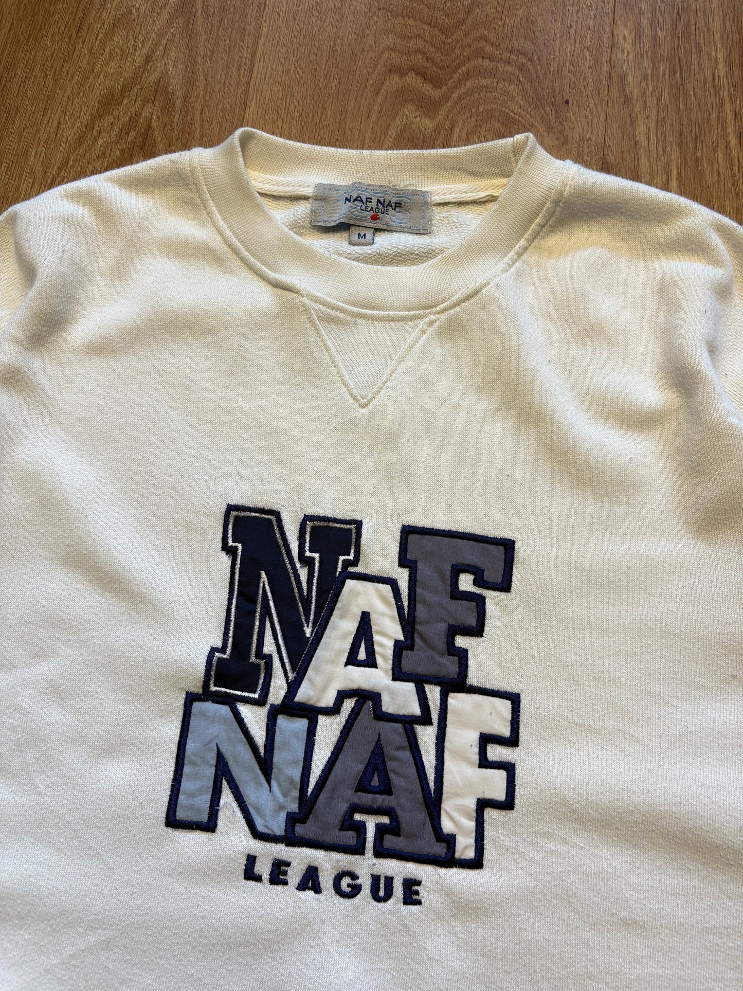 Vintage NAF NAF Embroidered Spellout White Sweatshirt (M)