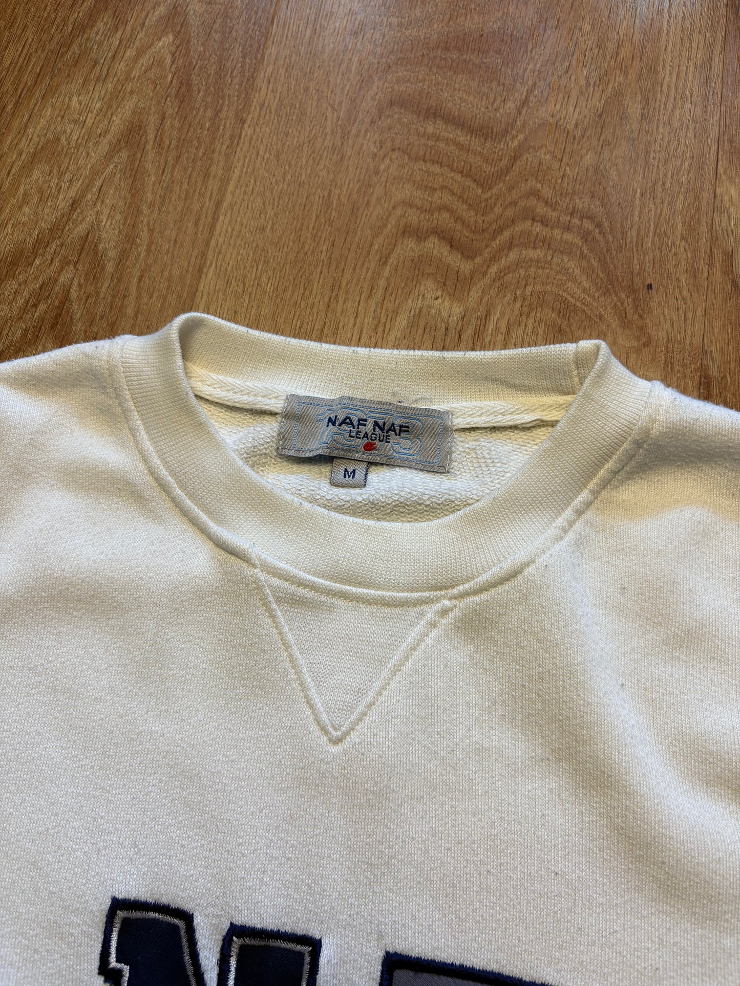 Vintage NAF NAF Embroidered Spellout White Sweatshirt (M)