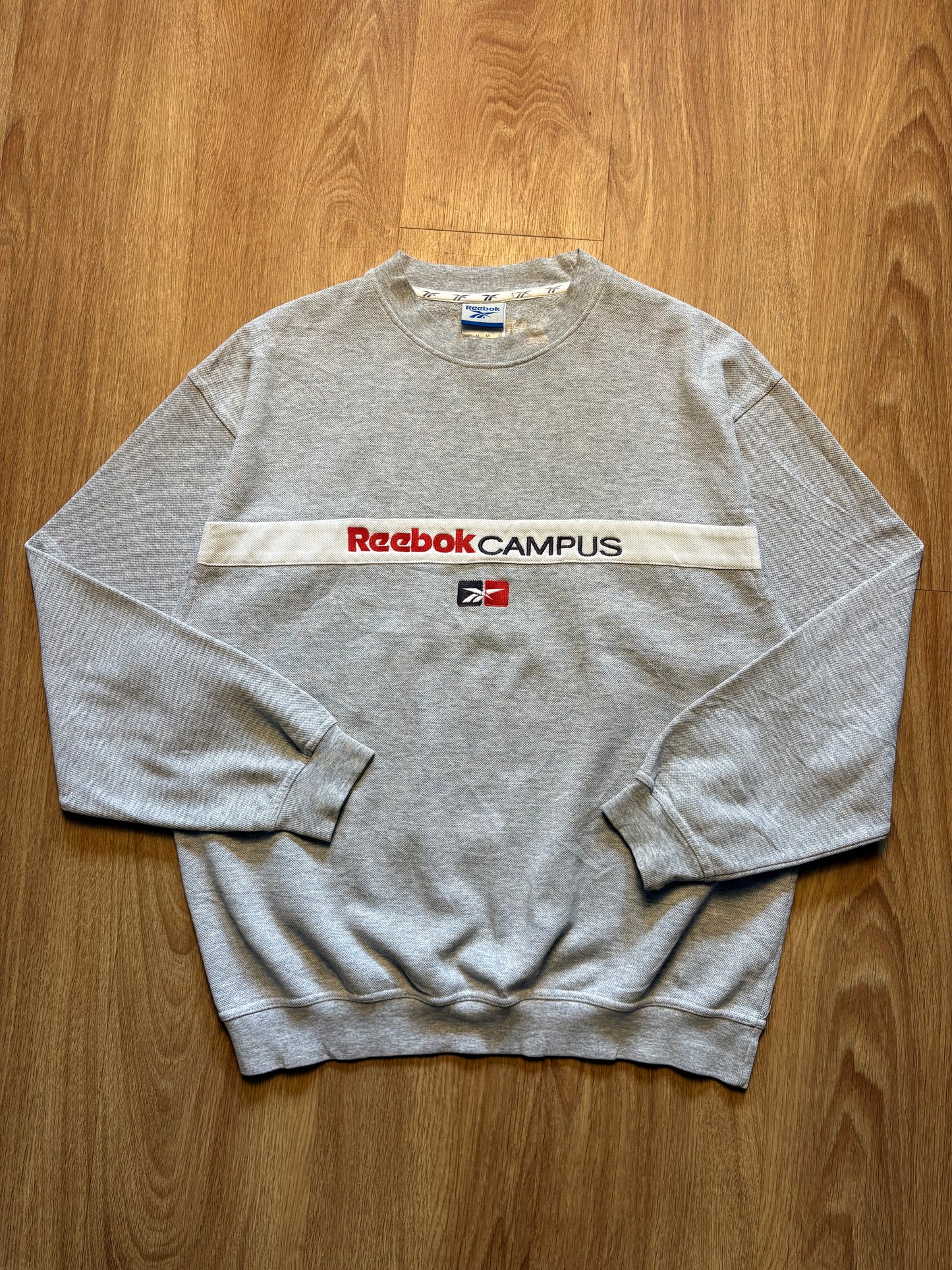 Vintage Reebok Embroidered Spellout Heather Grey Sweatshirt (M)