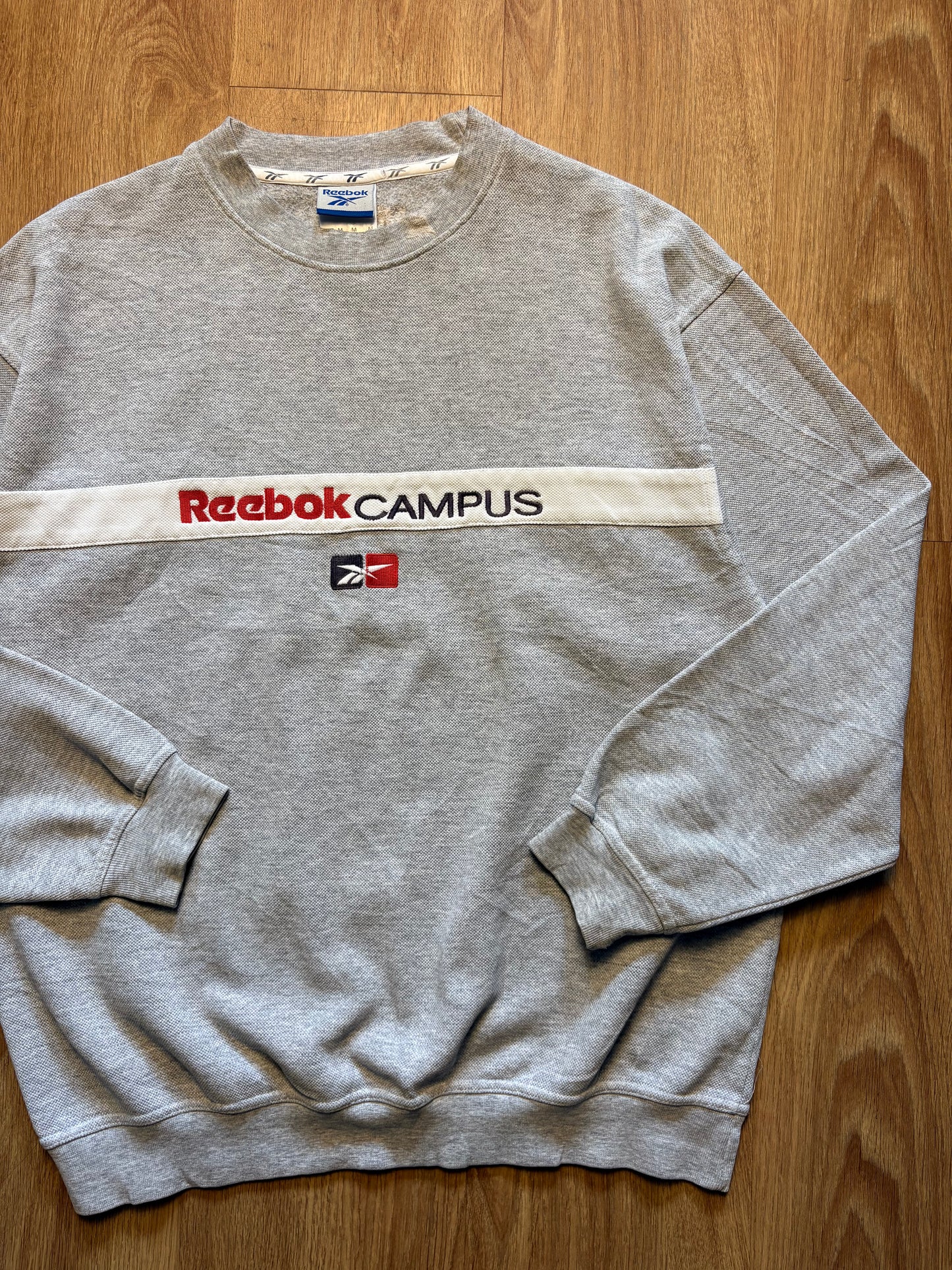 Vintage Reebok Embroidered Spellout Heather Grey Sweatshirt (M)