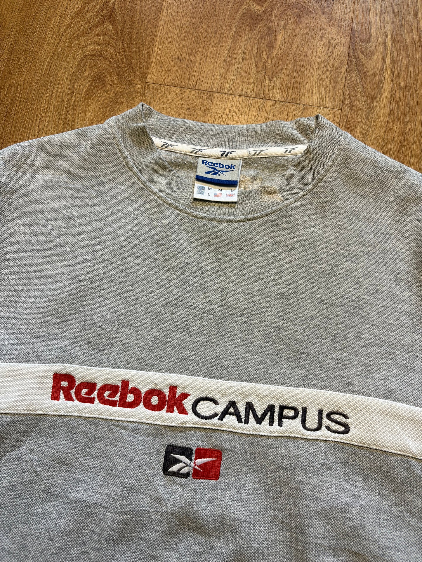 Vintage Reebok Embroidered Spellout Heather Grey Sweatshirt (M)