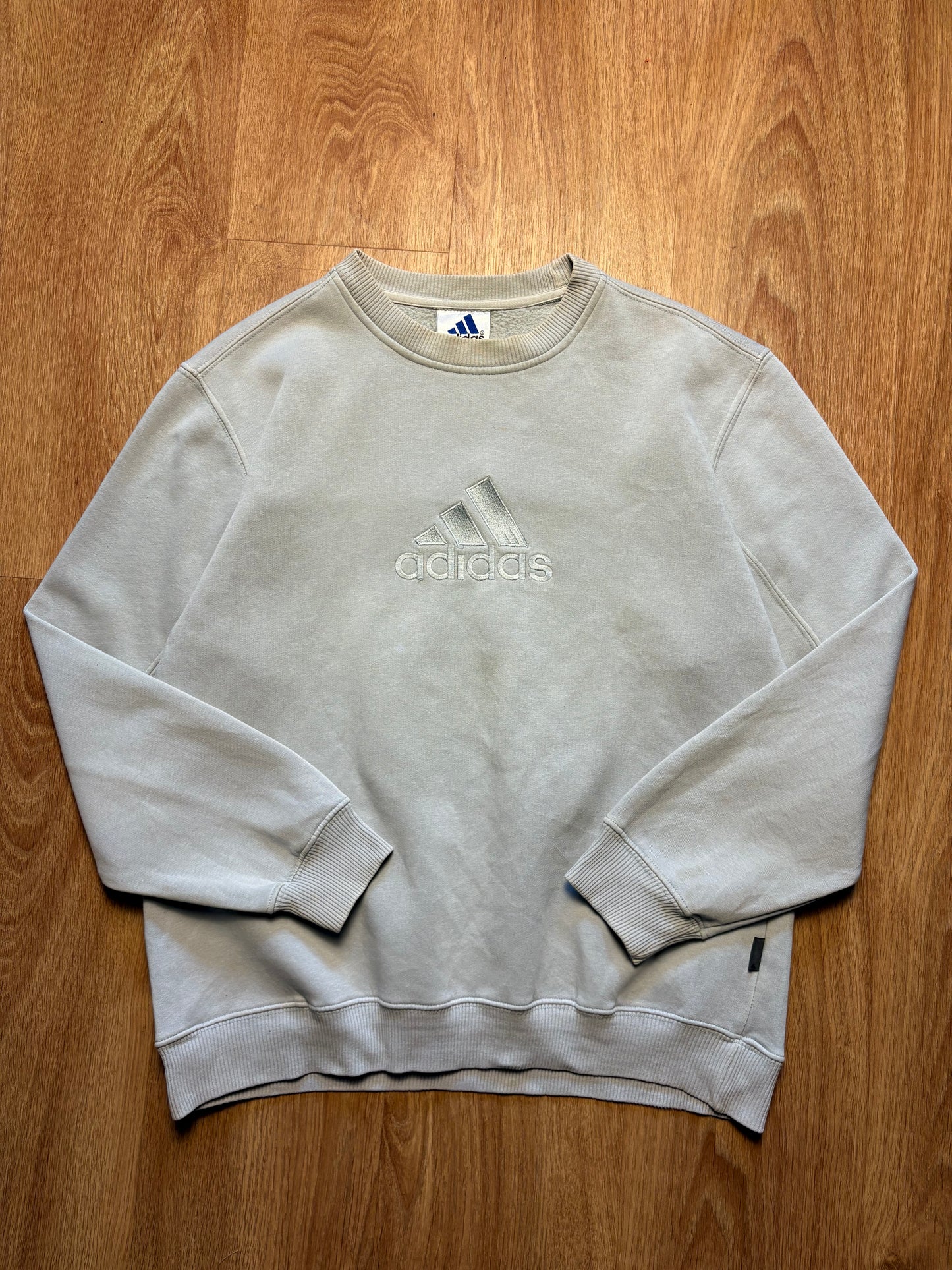 Vintage Adidas Embroidered Spellout Cream Sweatshirt (M)