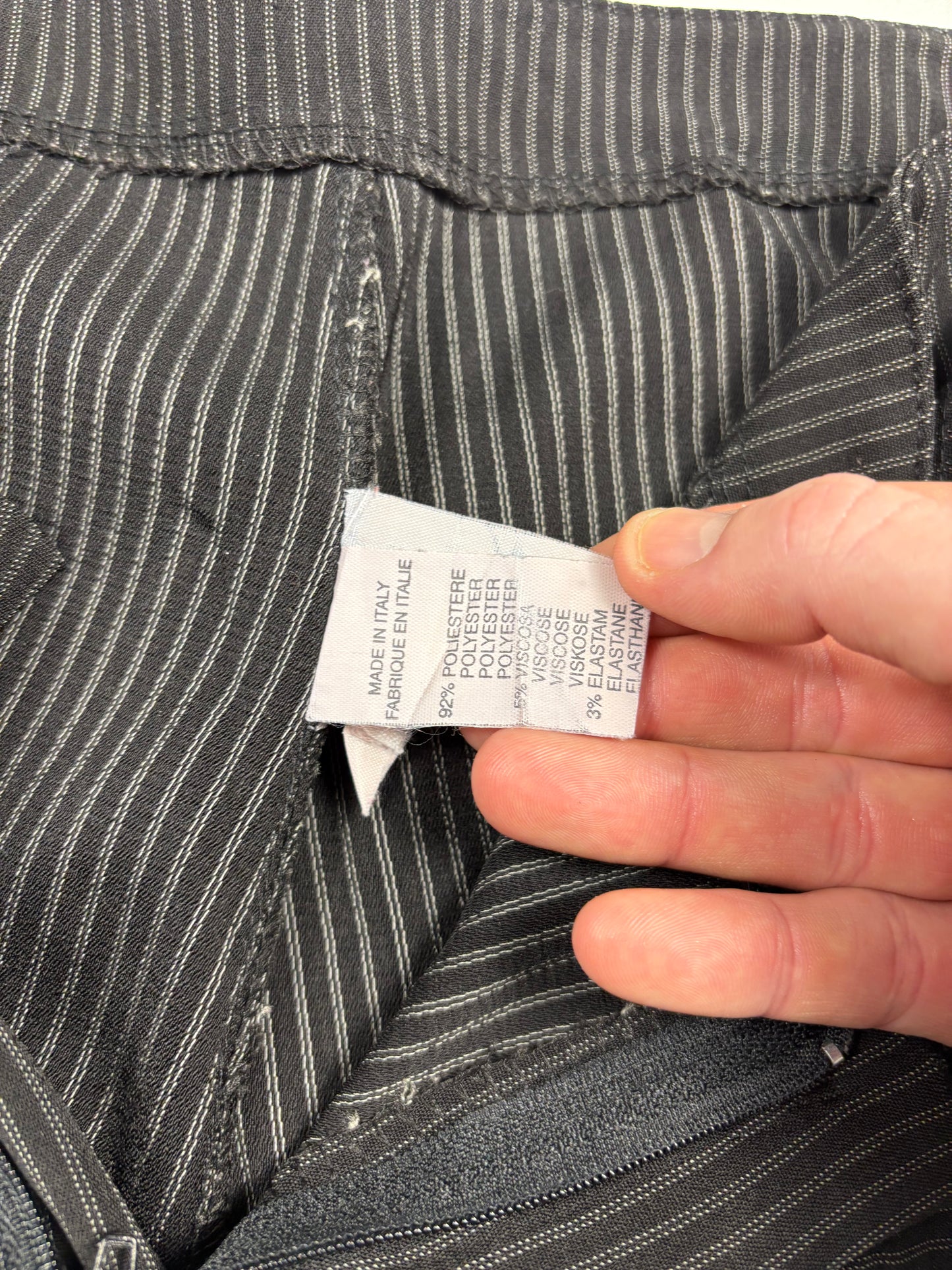 Vintage Italian Made Belted Black Pinkstripe Trousers (32x30)