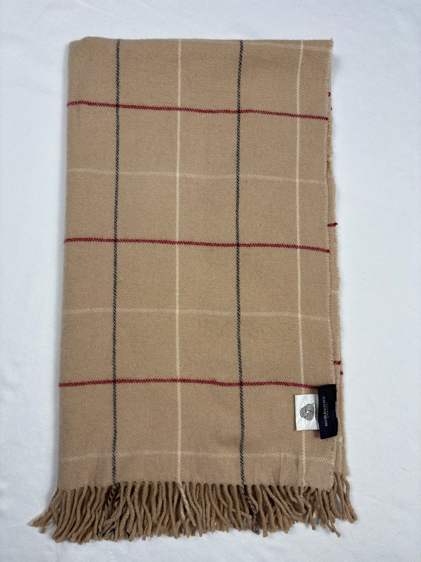 Vintage Burberry Check Cream Wool Scarf