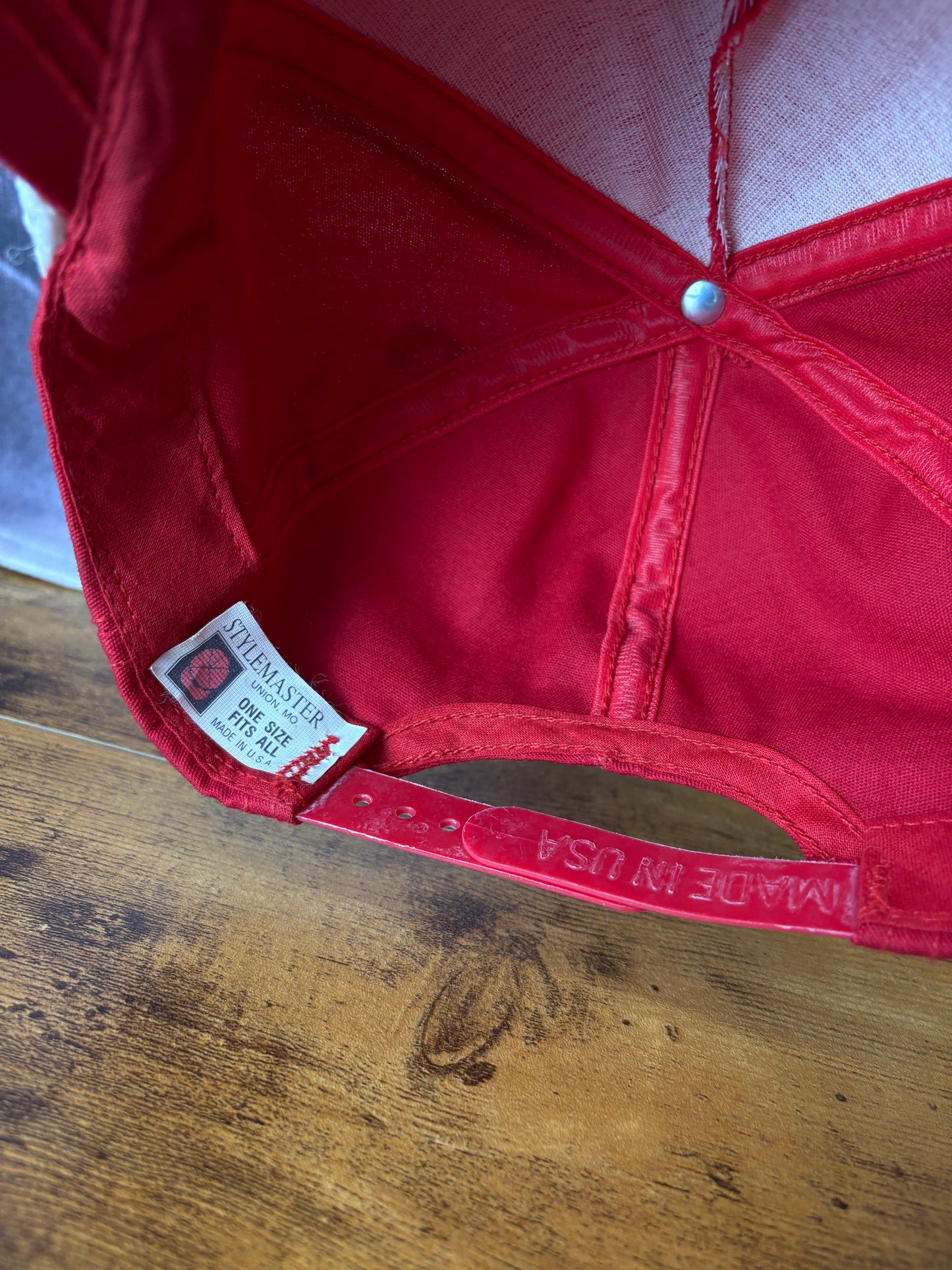 Vintage 90s White Strap Red Trucker Hat