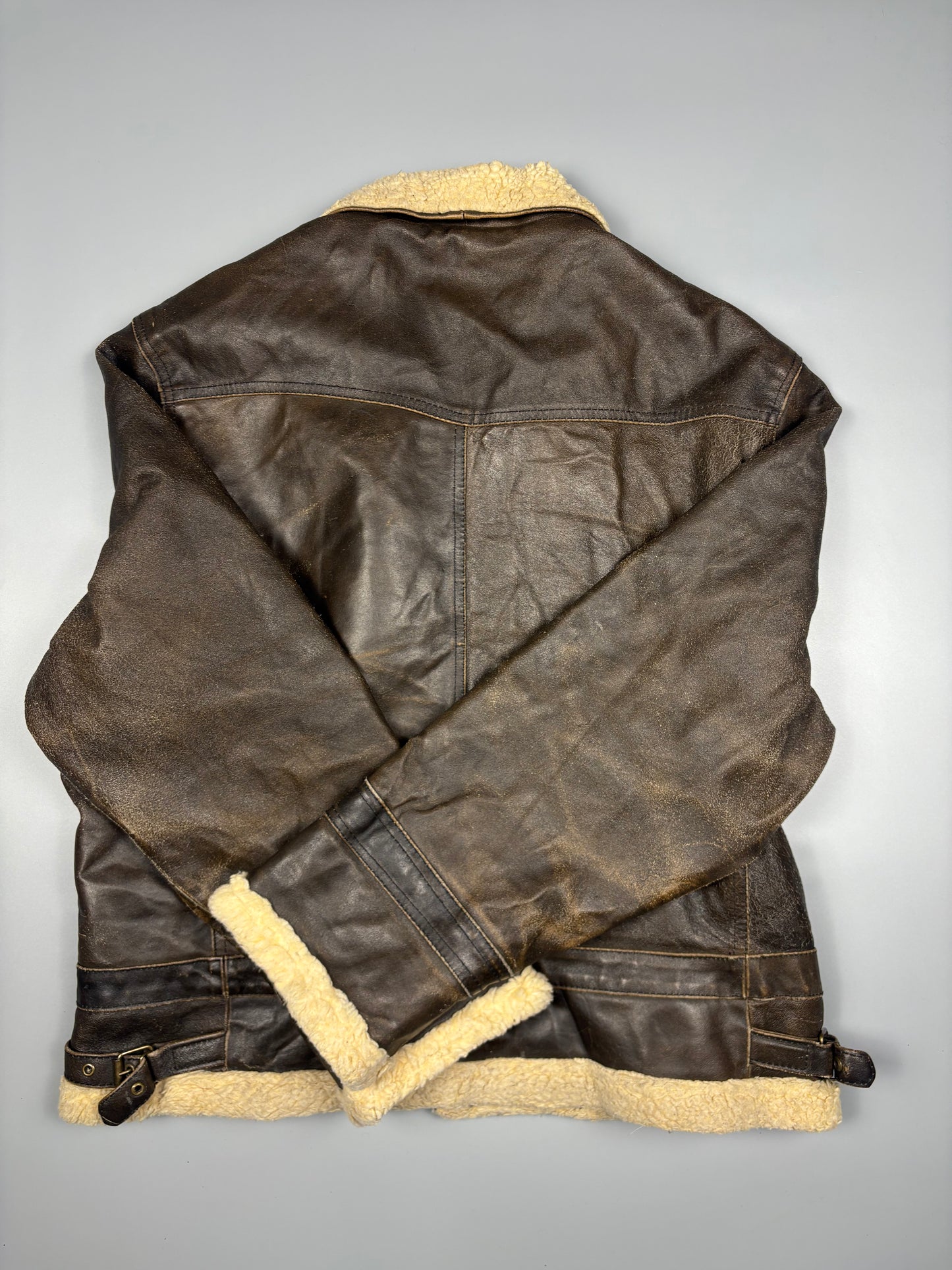 Vintage 1980s Italian Made Shearling Lined Aviator Leather Jacket (M)