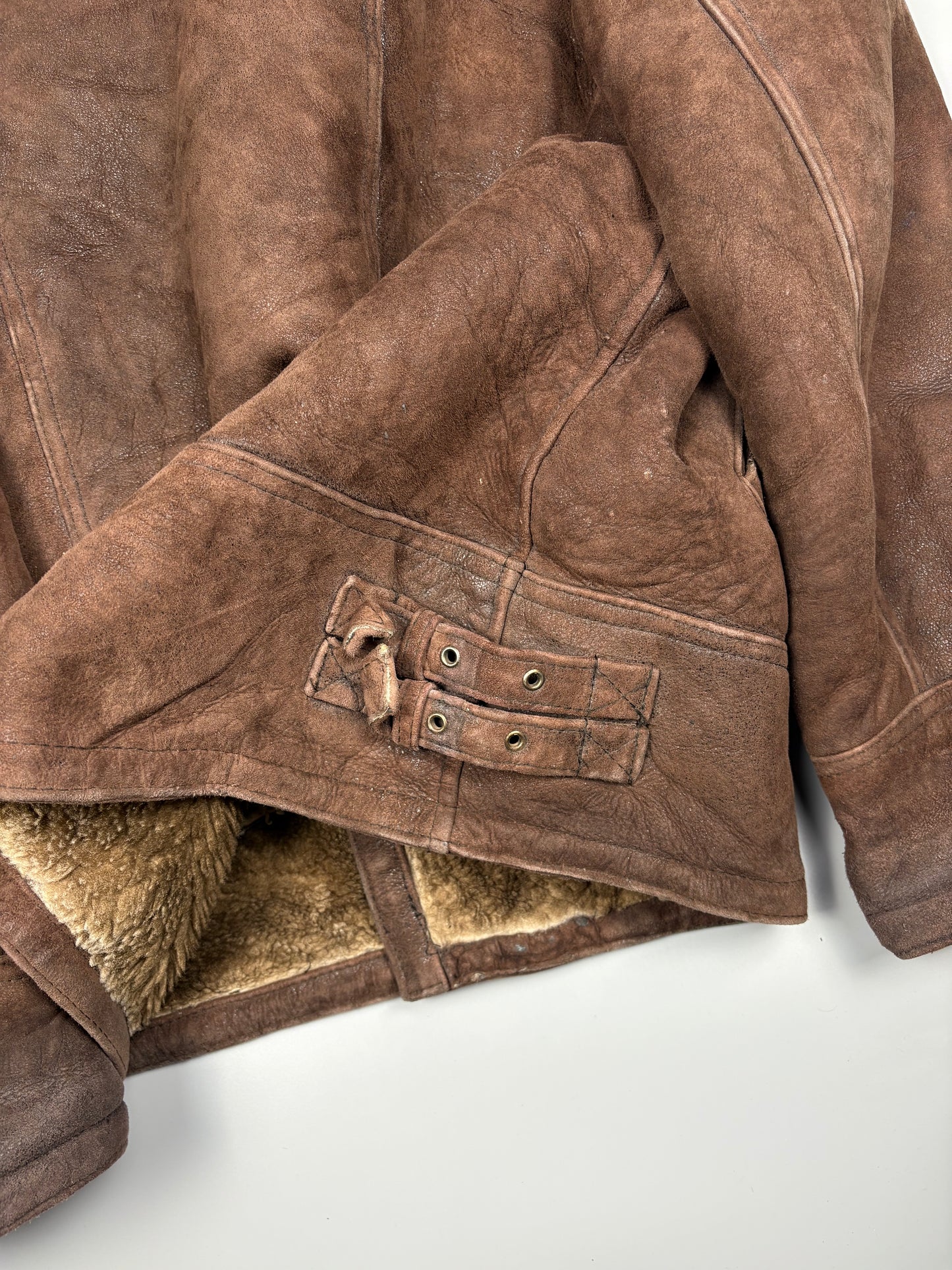 Vintage 1980s Shearling Lined Sheepskin Aviator Leather Jacket (L)