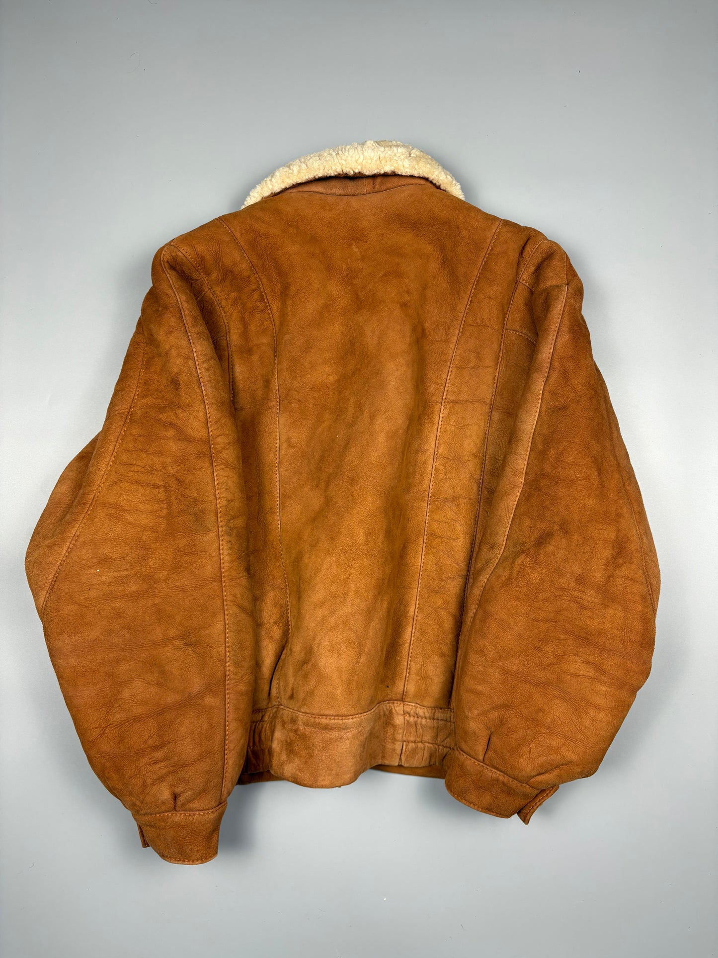 Vintage 1980s Tan Suede Shearling Lined Leather Jacket (XL)