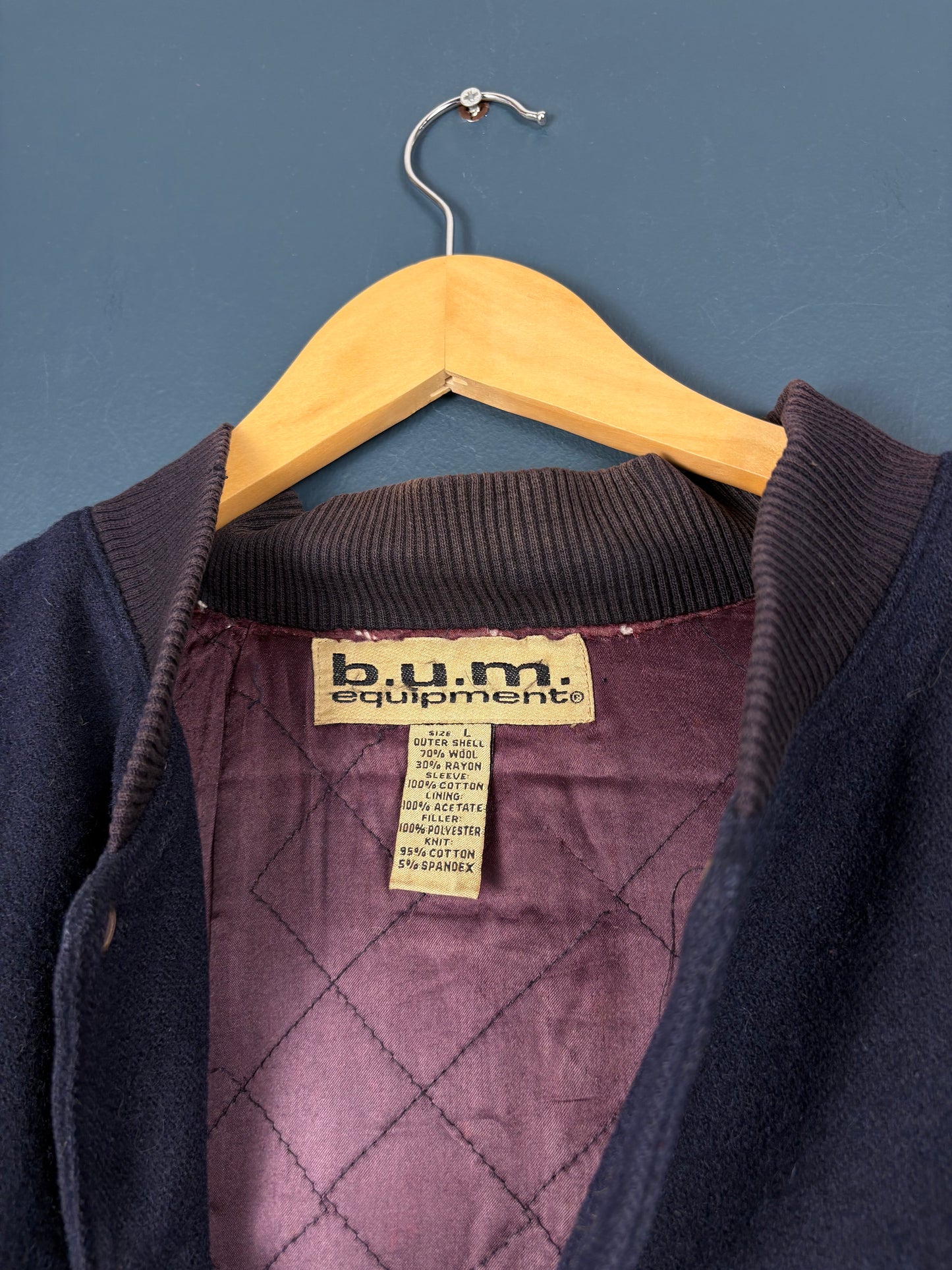 Vintage BUM Equipment Denim + Wool Varsity Bomber Jacket (L)