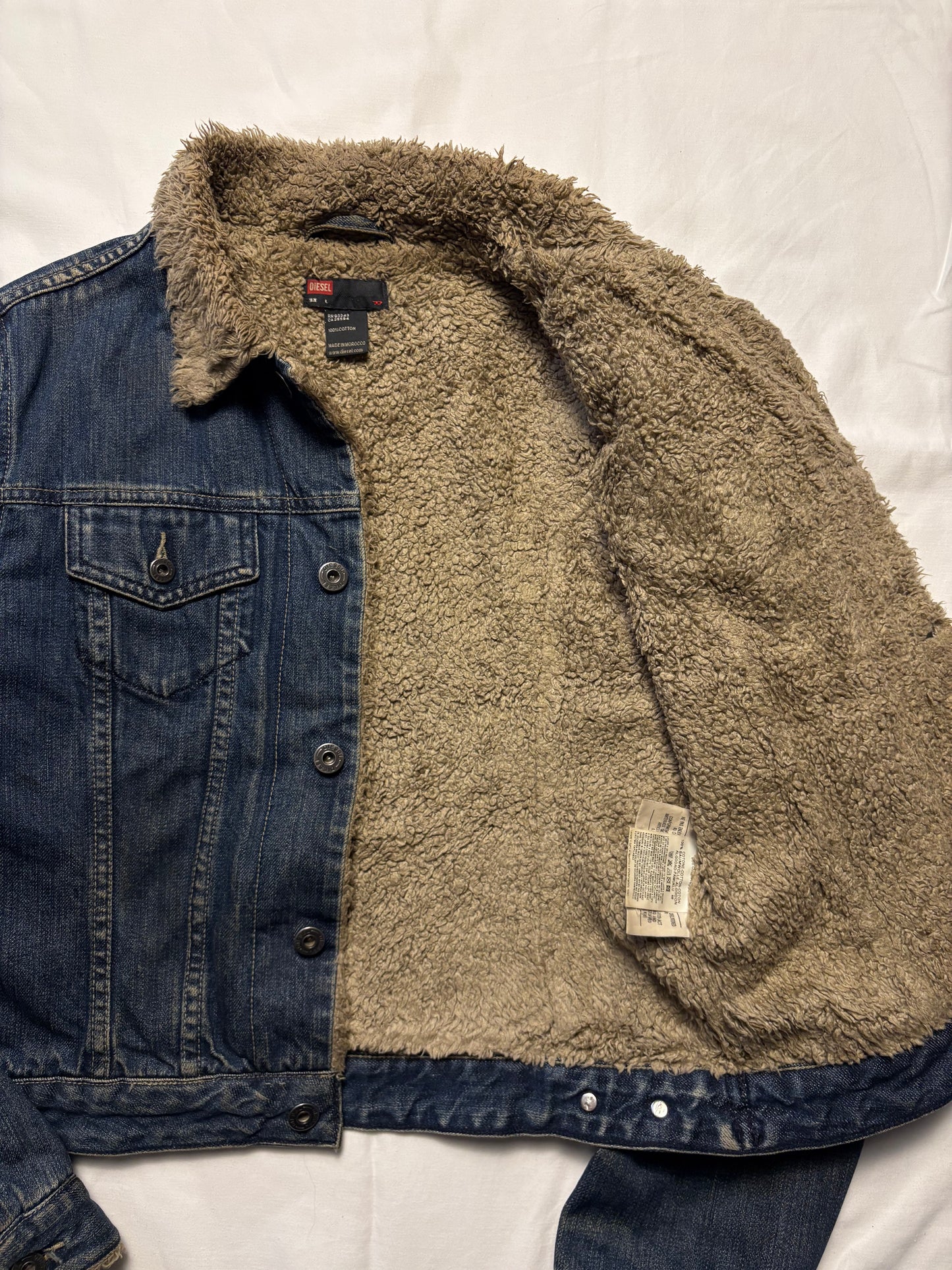 Vintage Diesel Dark Denim Sherpa Lined Denim Jacket (women's L)