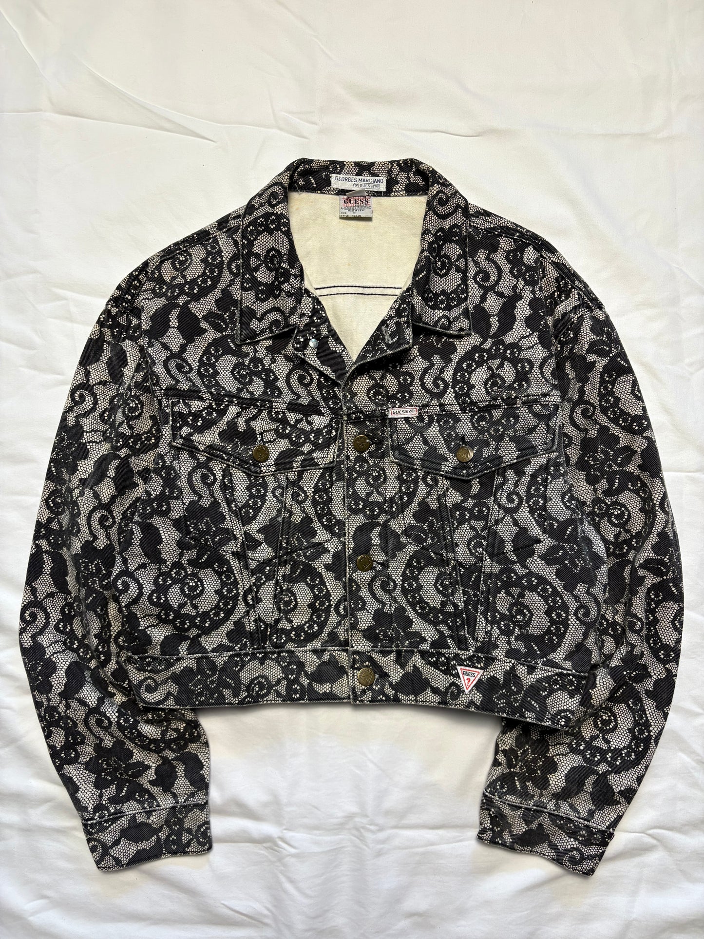 Vintage Guess Jeans Floral Black + White Trucker Jacket (women's M)