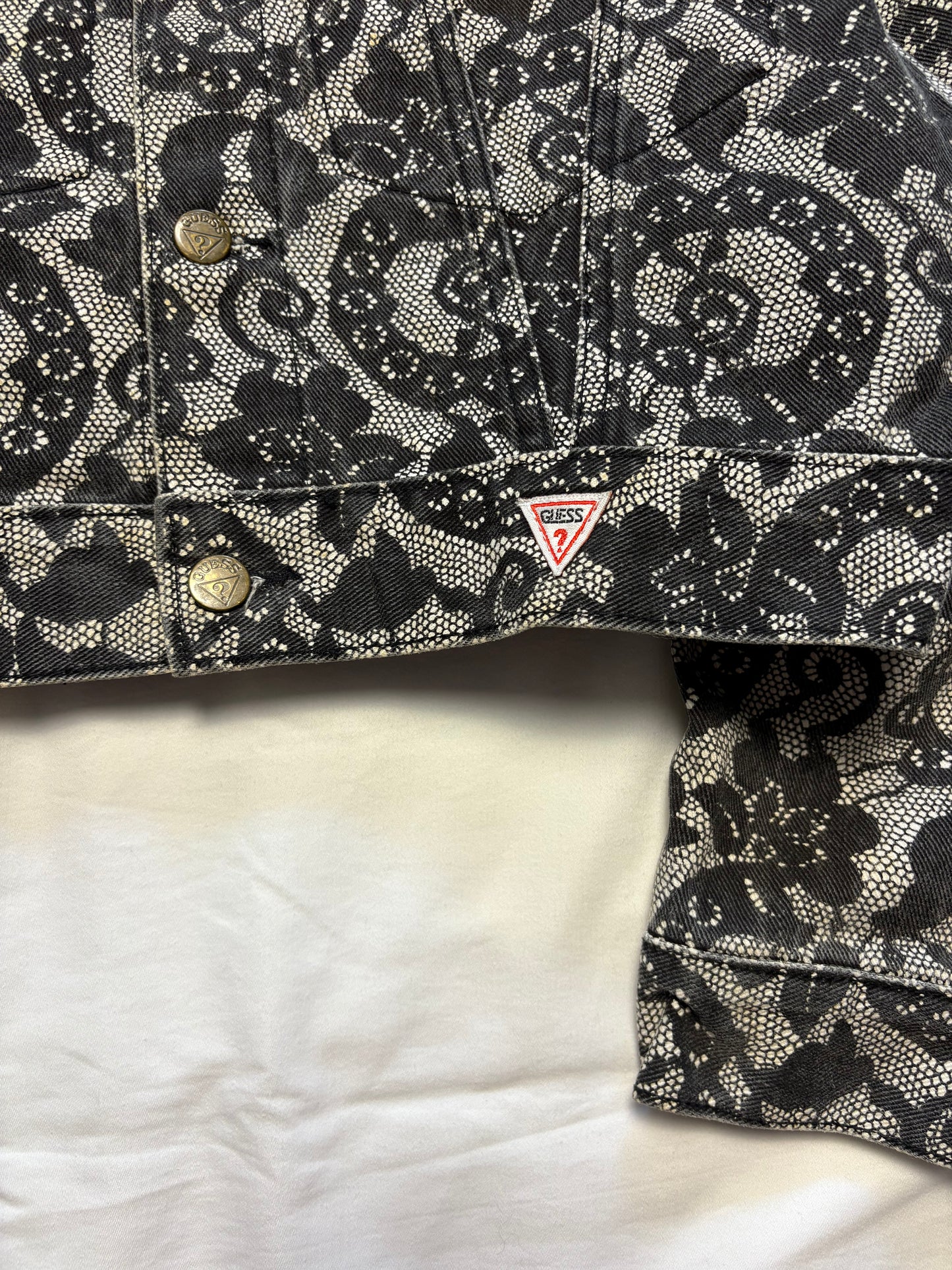 Vintage Guess Jeans Floral Black + White Trucker Jacket (women's M)