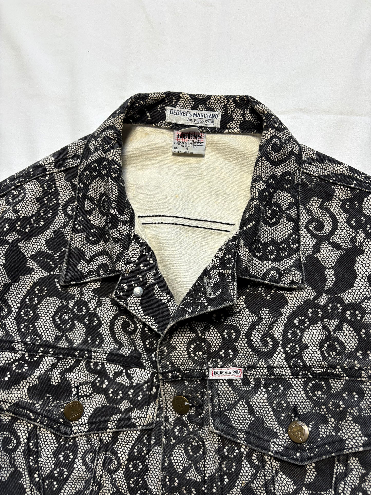 Vintage Guess Jeans Floral Black + White Trucker Jacket (women's M)