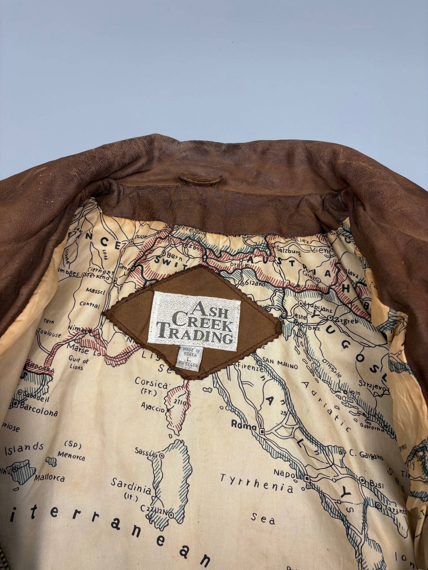 Vintage 1980s Map Lining Leather A-2 Flight Jacket (L)