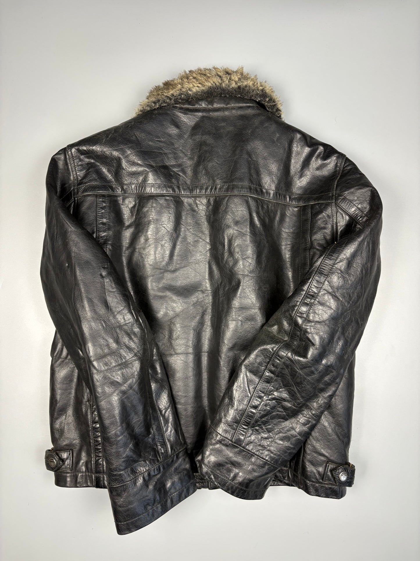 Vintage 1980s Sheepskin Destiny Aviator Leather Jacket (L)