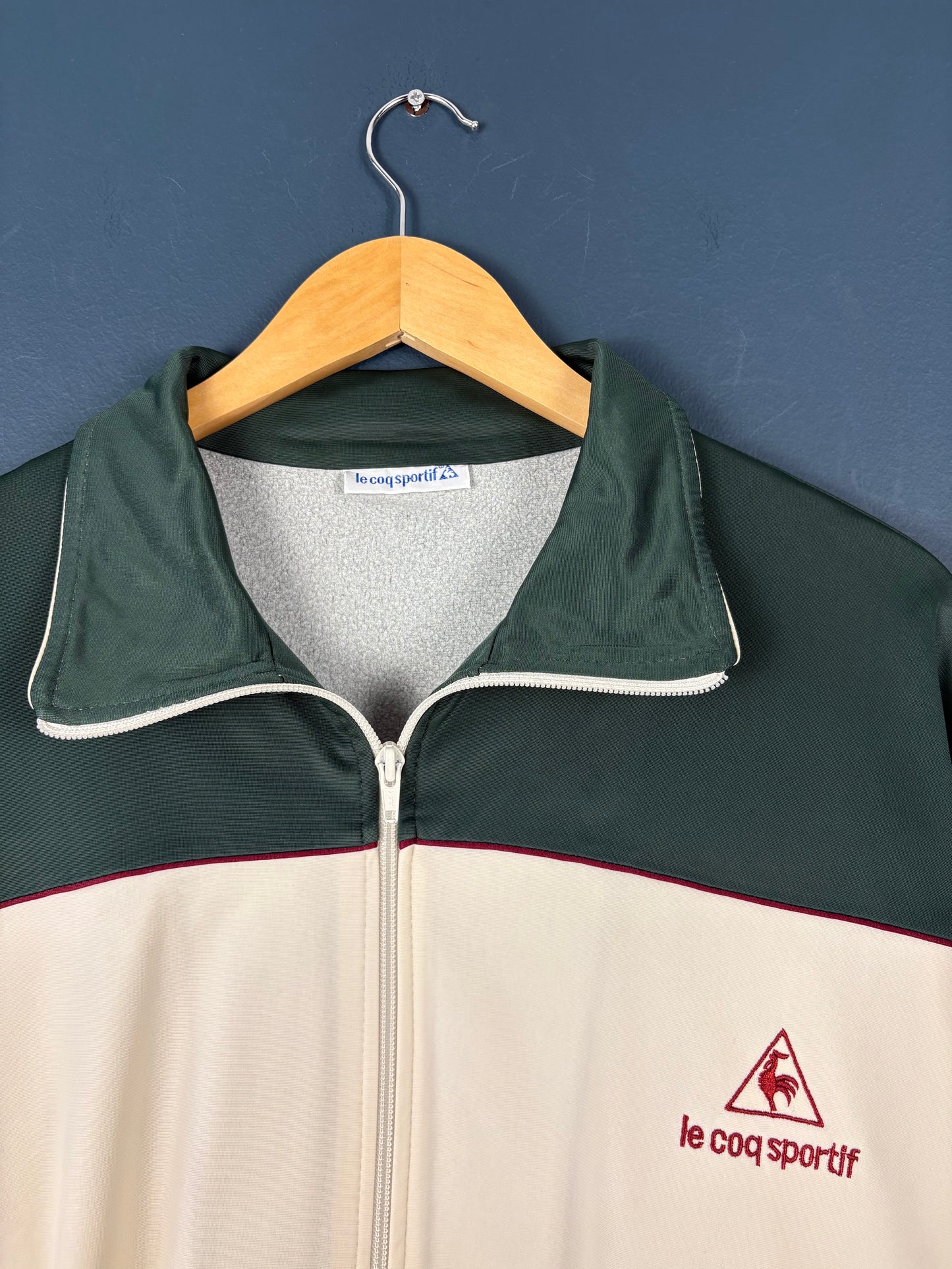 Vintage 90s Le Coq Sportif Cream + Green Track Top (L)