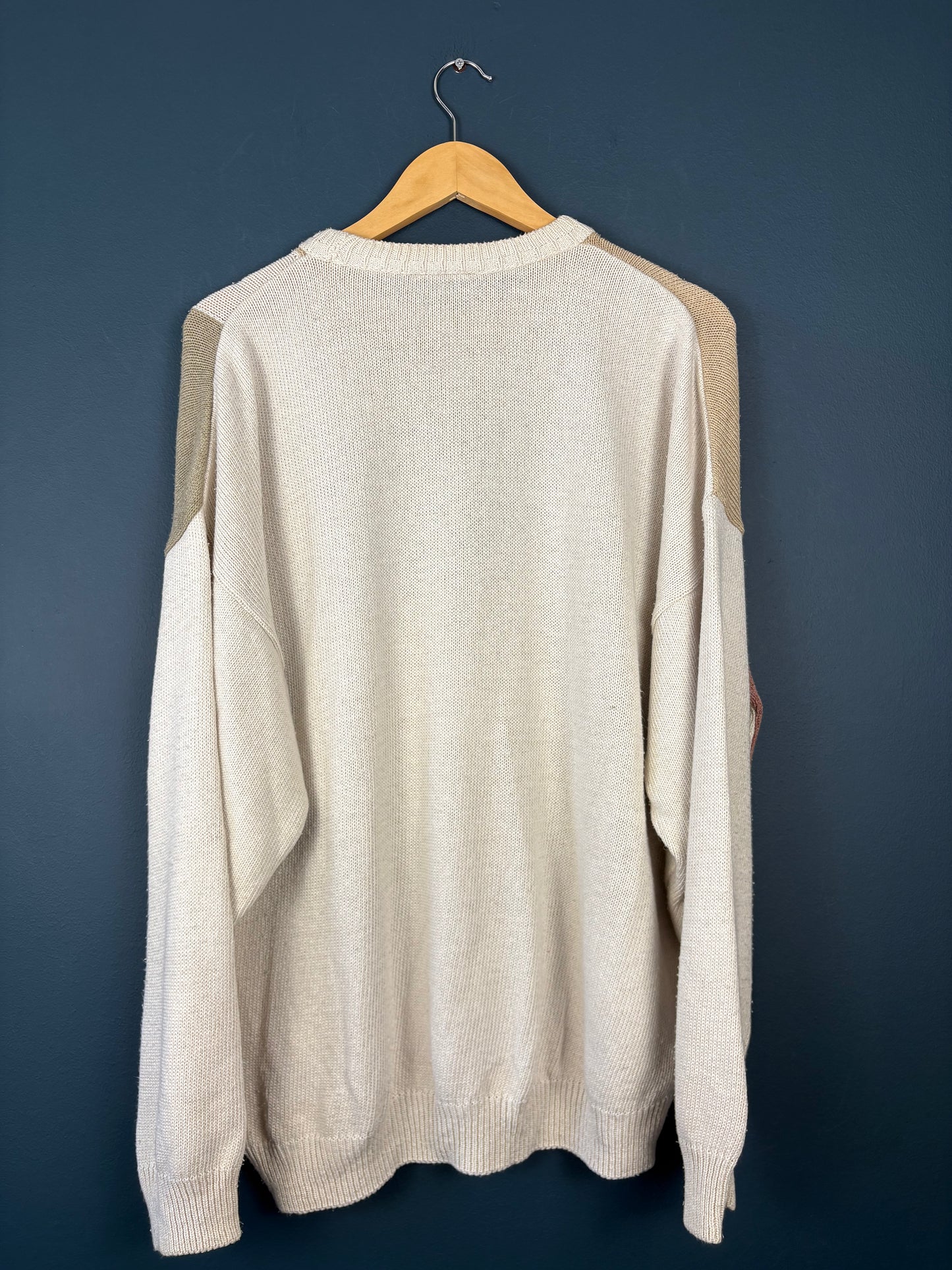 Vintage 90s Geometric Pastel Cream Knit Jumper (XL)