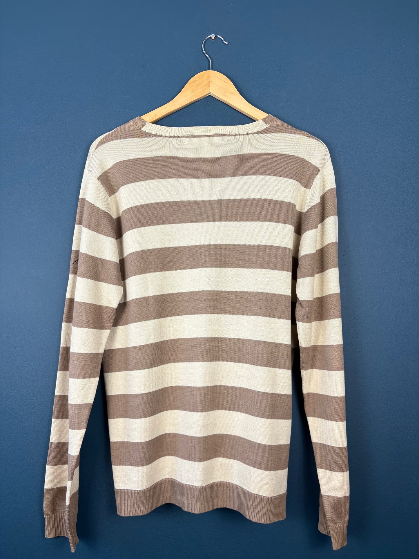 Vintage French Connection Brown + Beige Stripe Knit Jumper (M)