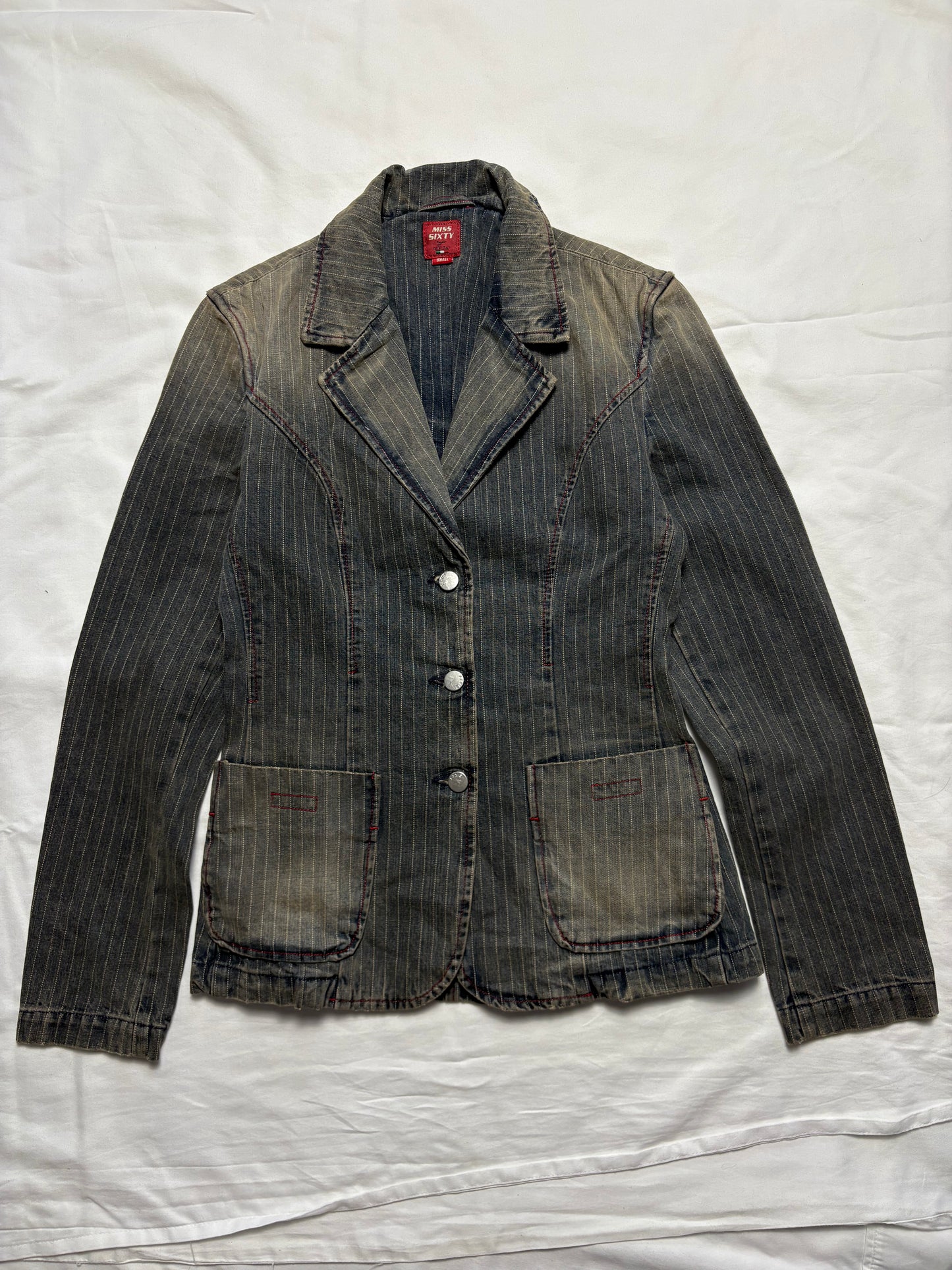 Miss Sixty 2000s Wash Grey Pinstripe Denim Jacket (women's S)