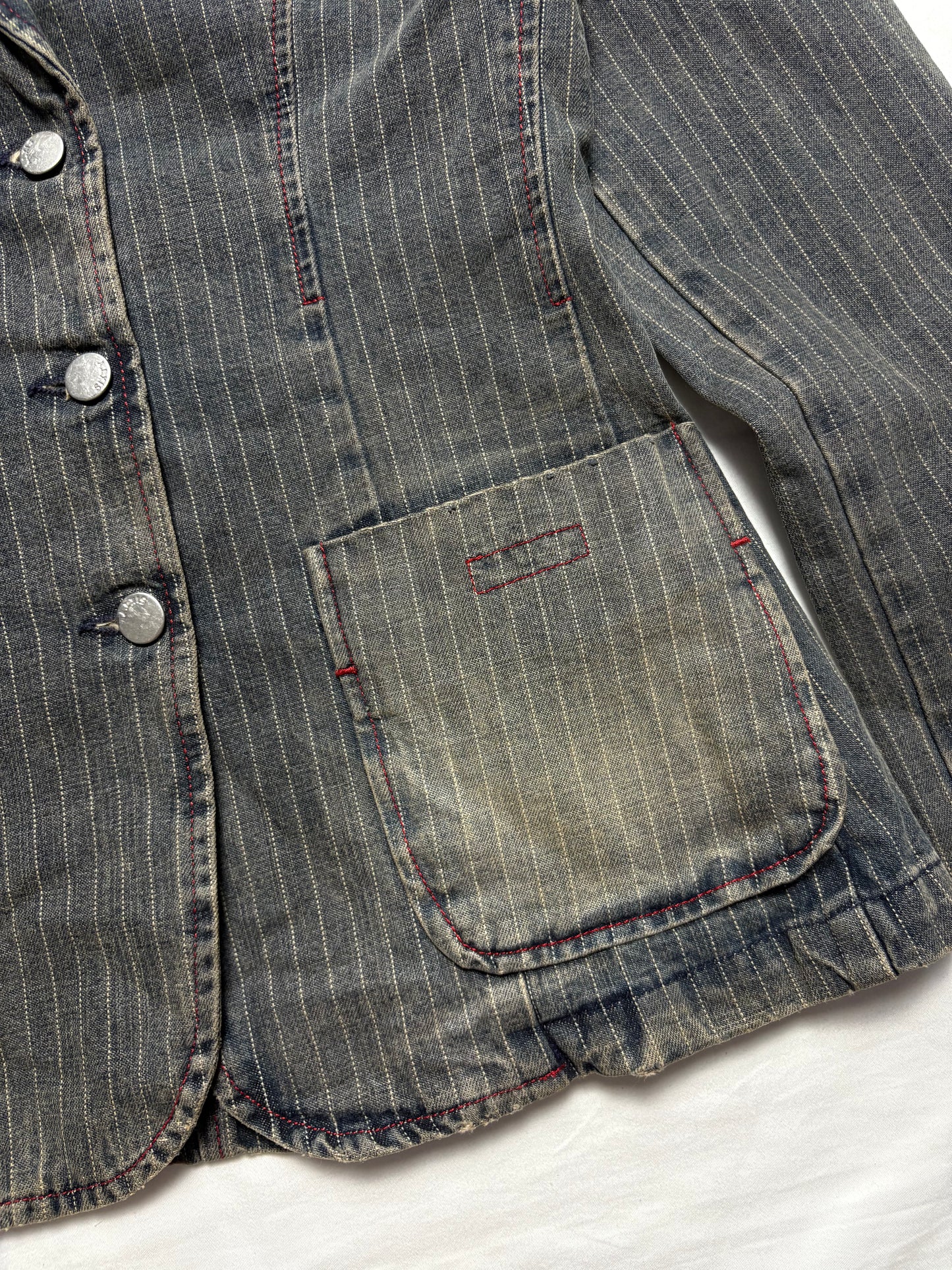 Miss Sixty 2000s Wash Grey Pinstripe Denim Jacket (women's S)