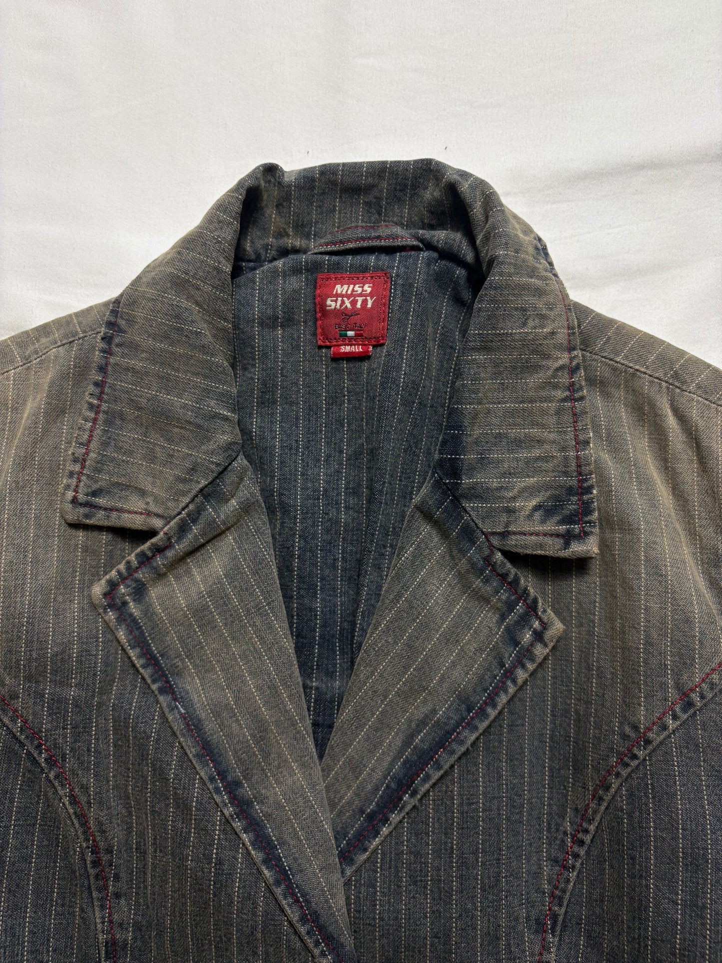 Miss Sixty 2000s Wash Grey Pinstripe Denim Jacket (women's S)