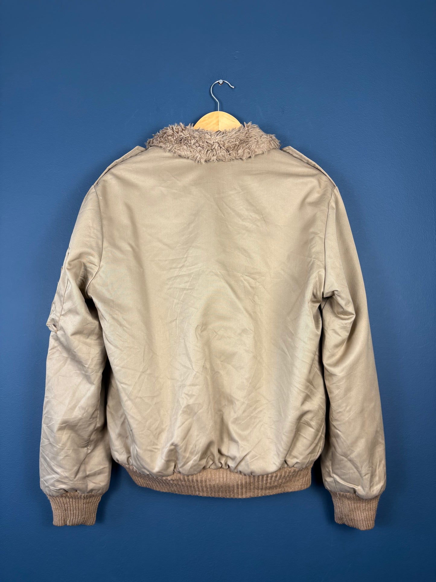 Vintage 90s A-2 Fur Lined Beige Work Jacket (M)