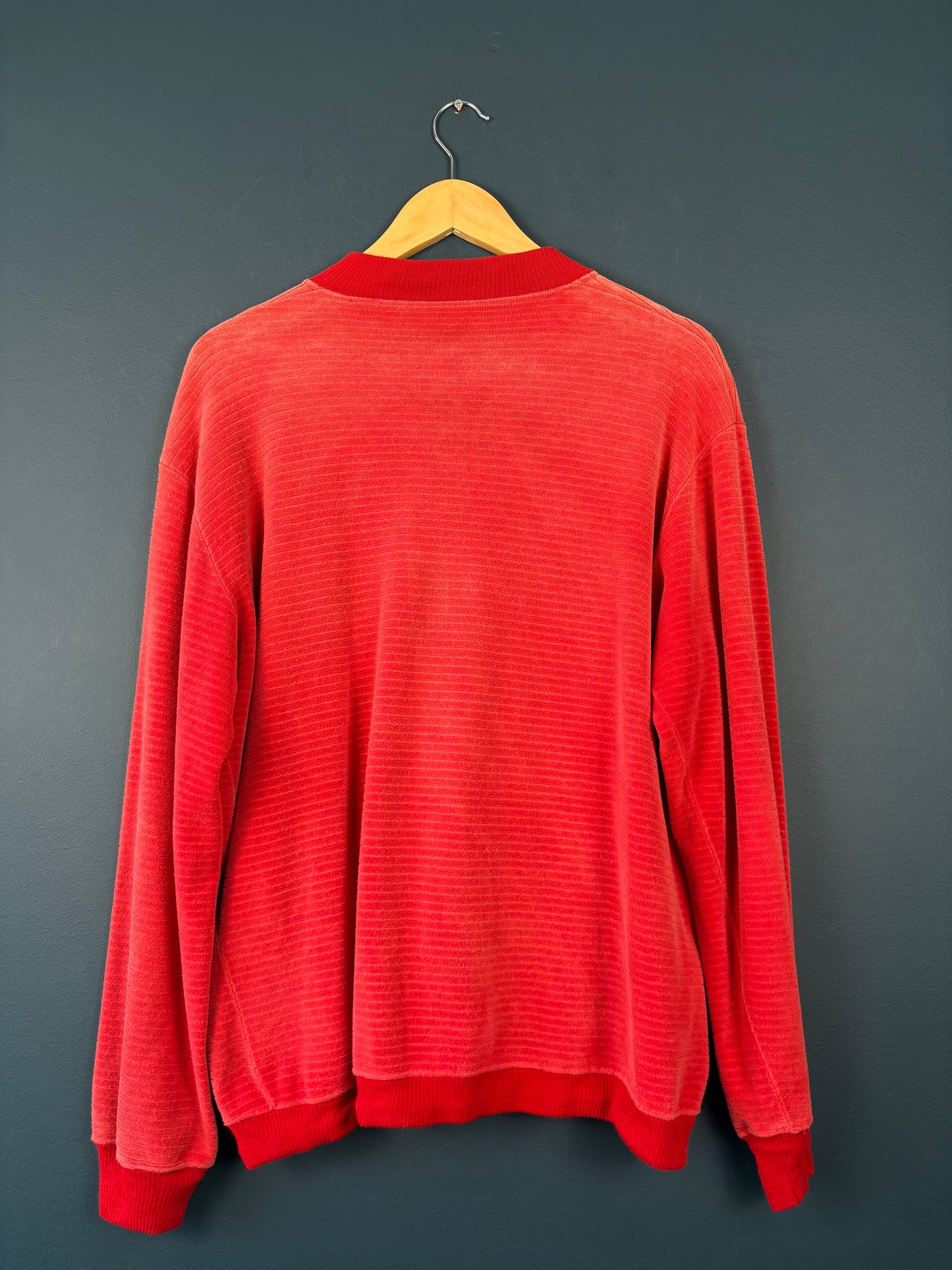Vintage 70s Crushed Velvet Red Bomber Jacket (M)